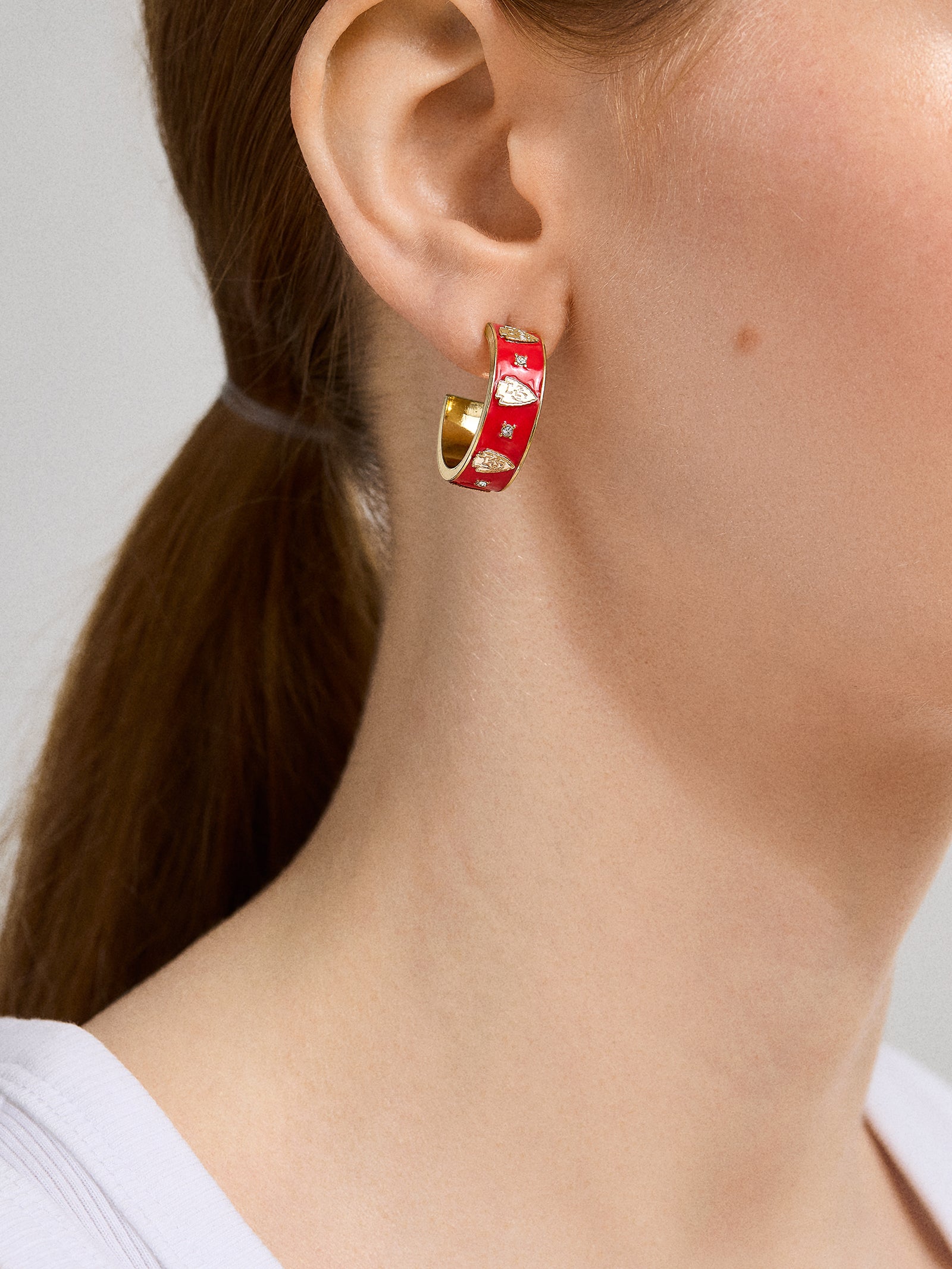 Premium Kansas City Chiefs Enamel Hoop Earrings by WEAR x Erin Andrews & BaubleBar