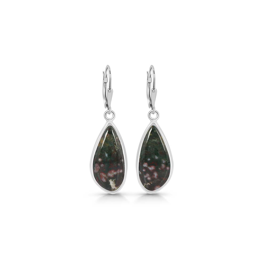 Premium Ocean Jasper Statement Earrings - Elegant Silver Design