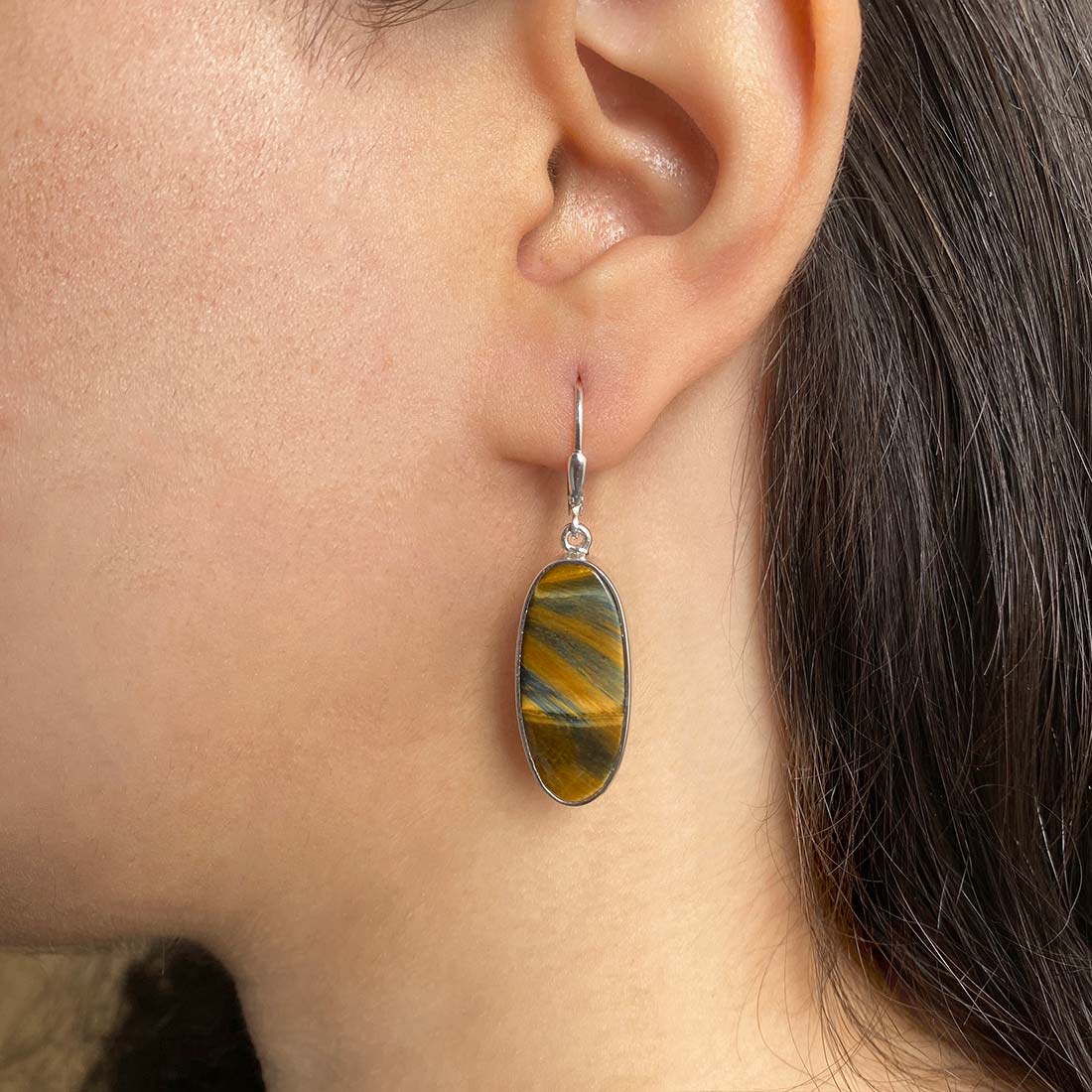 Premium Blue Tiger Eye Statement Earrings - BTE-E-11