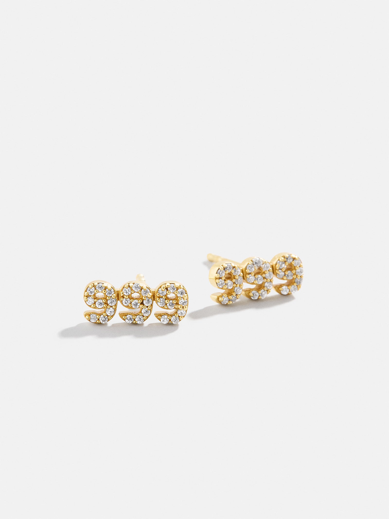 Premium 18K Gold Angel Number Stud Earrings - Gold/Pavé