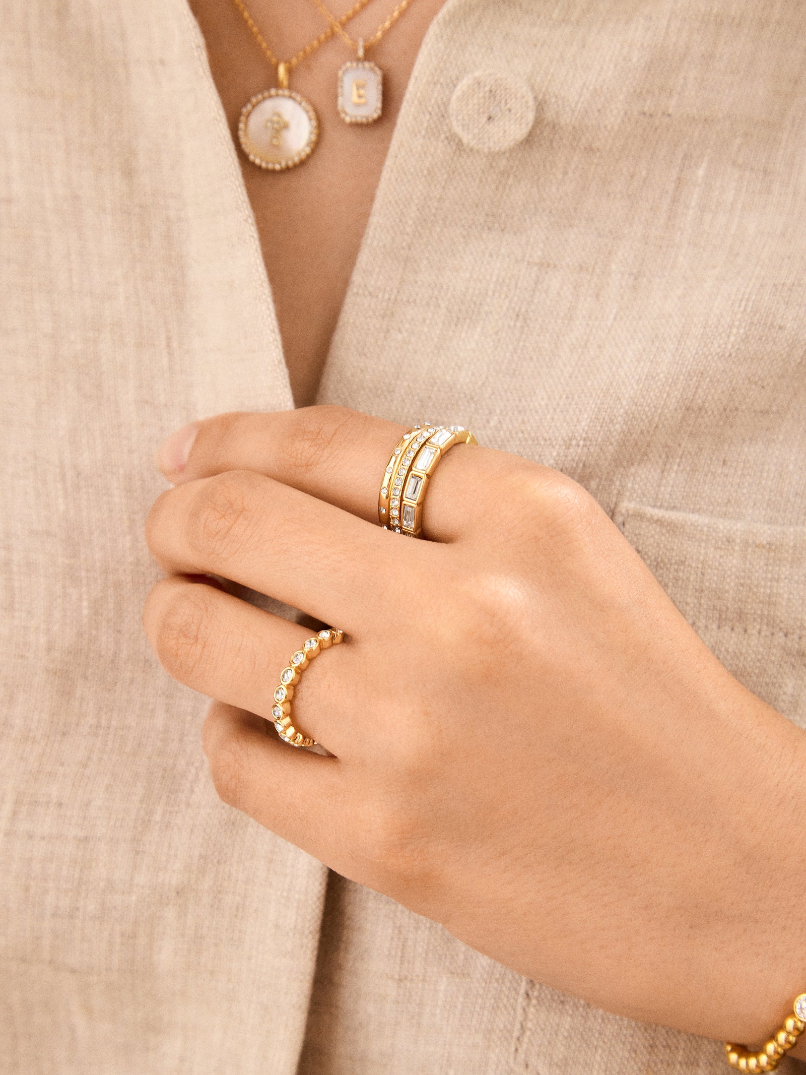 Premium Poppy Stacking Ring - Gold & Pavé