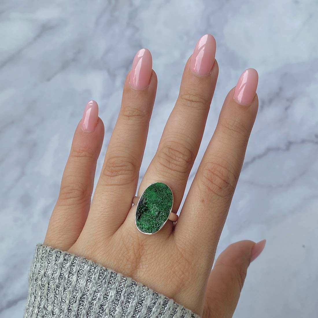 Premium Uvarovite Druzy Statement Ring - UVR-R-38