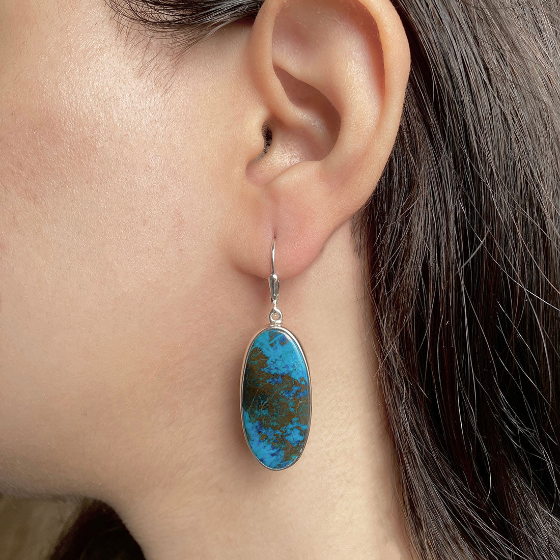 Premium Shattuckite Statement Earrings - Elegant Silver Jewelry