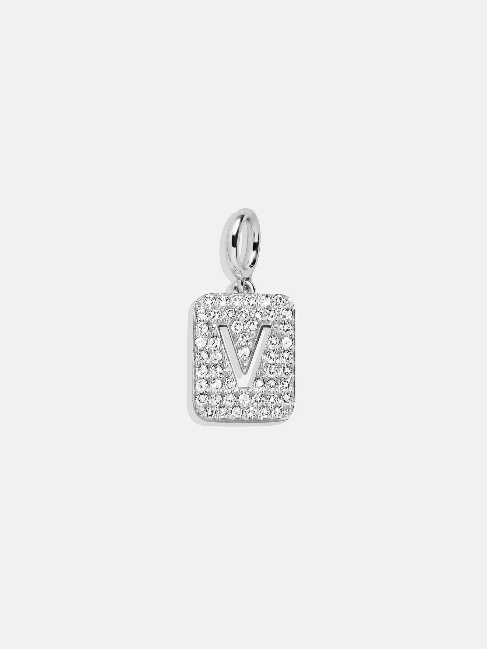 Premium Silver Block Pave Cluster Charm Necklace - V