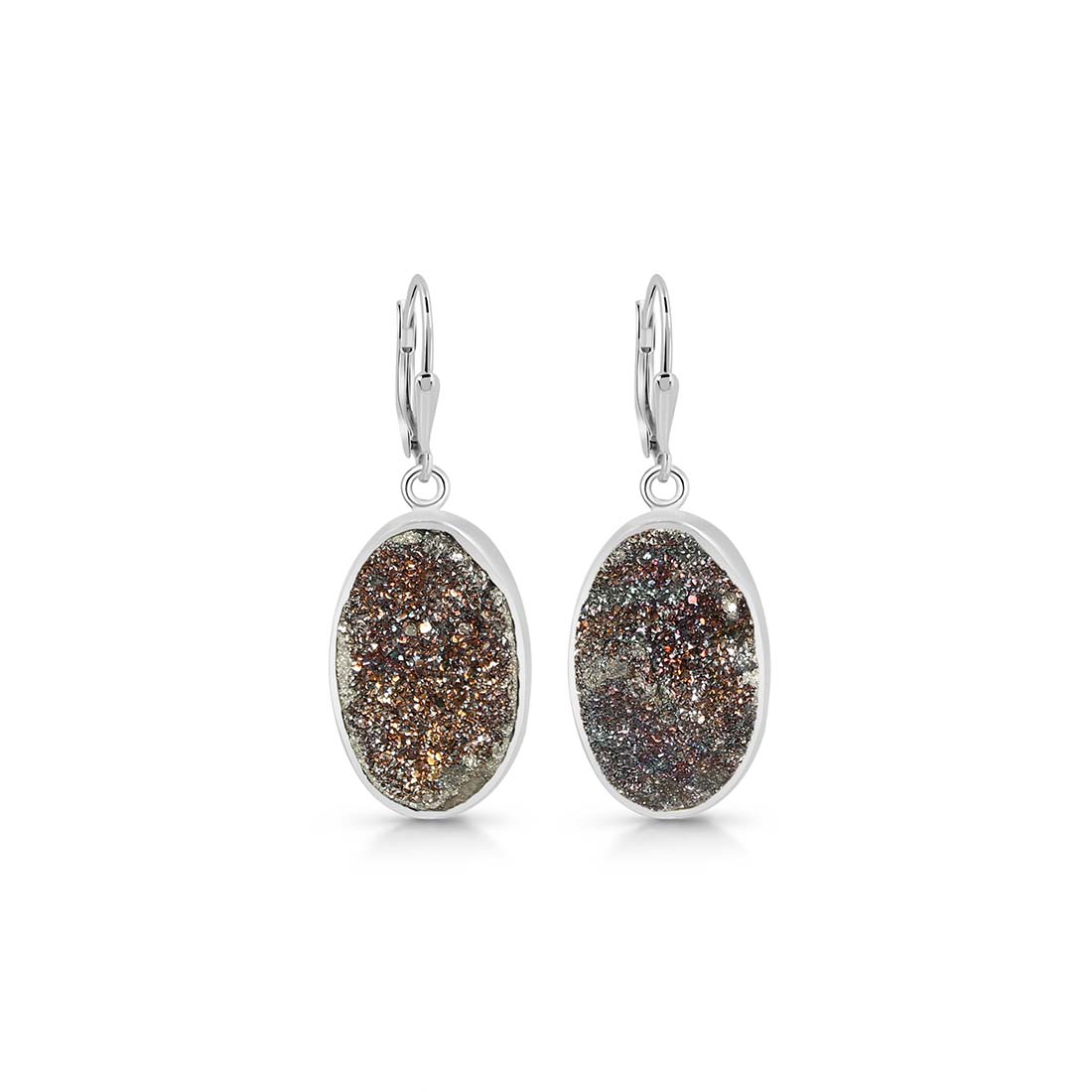 Premium Spectropyrite Druzy Earrings - Elegant Silver Statement Piece