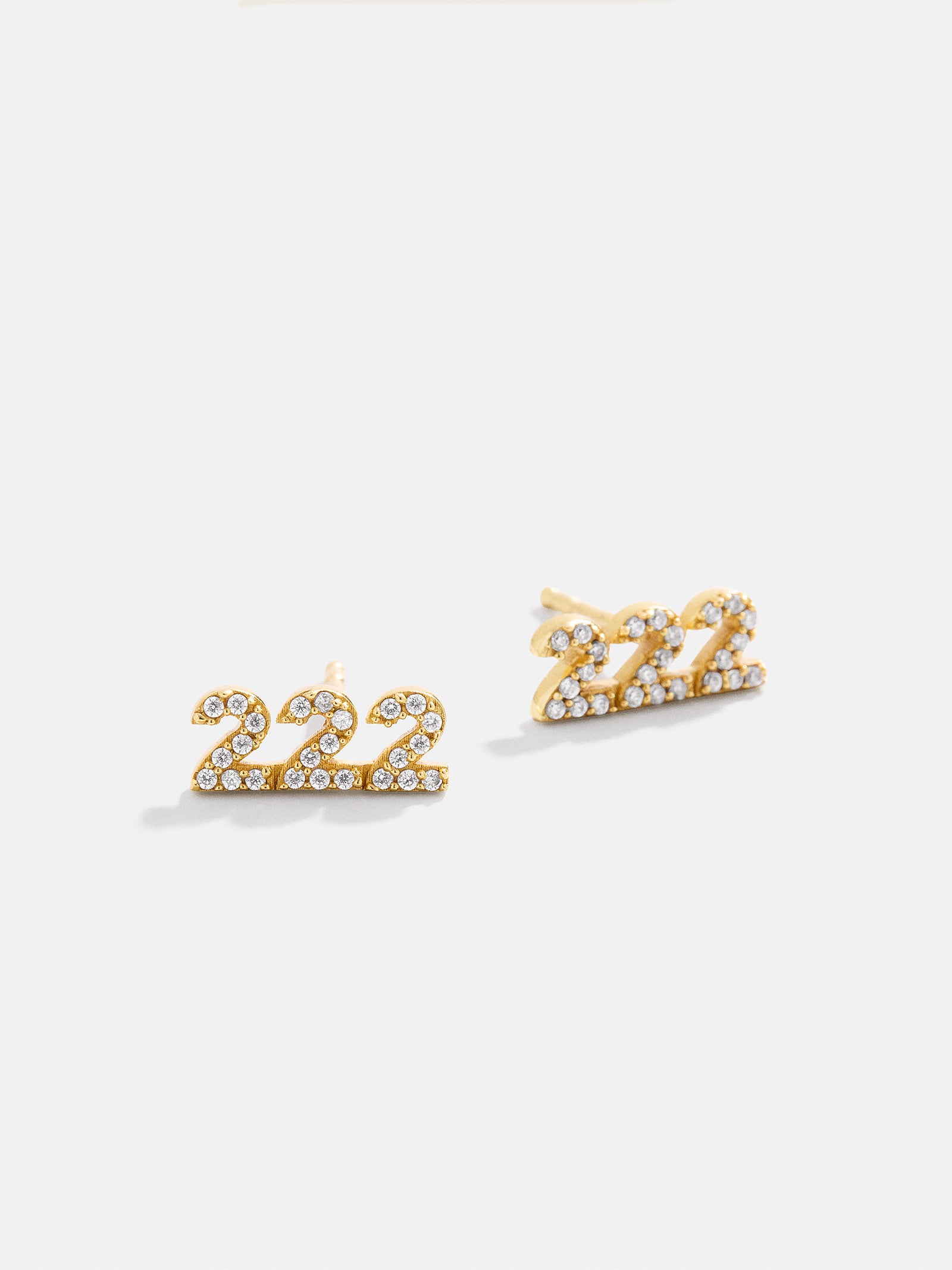 Premium 18K Gold Angel Number Stud Earrings - Gold/Pavé