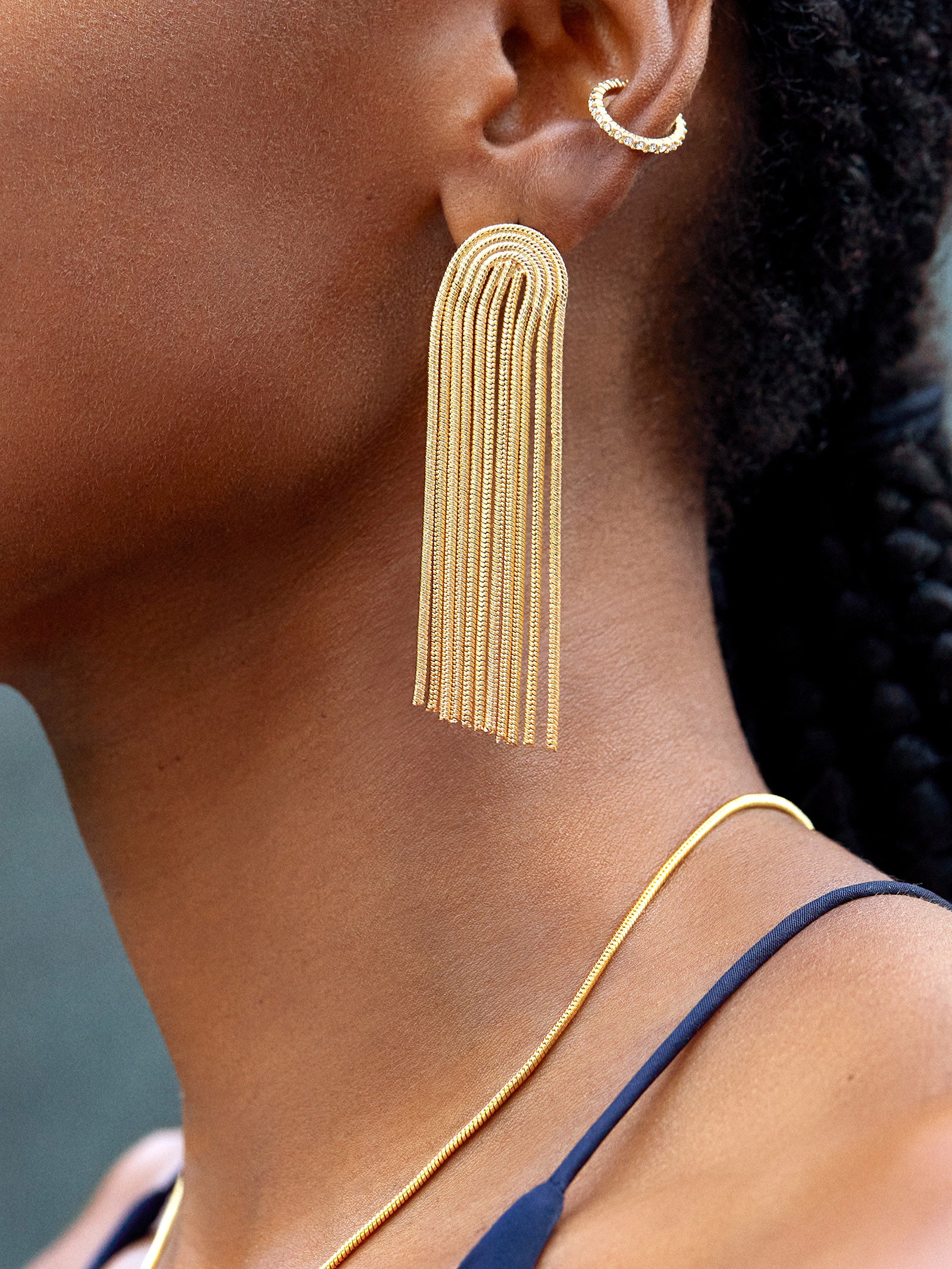 Premium Amy Gold Chain Fringe Earrings