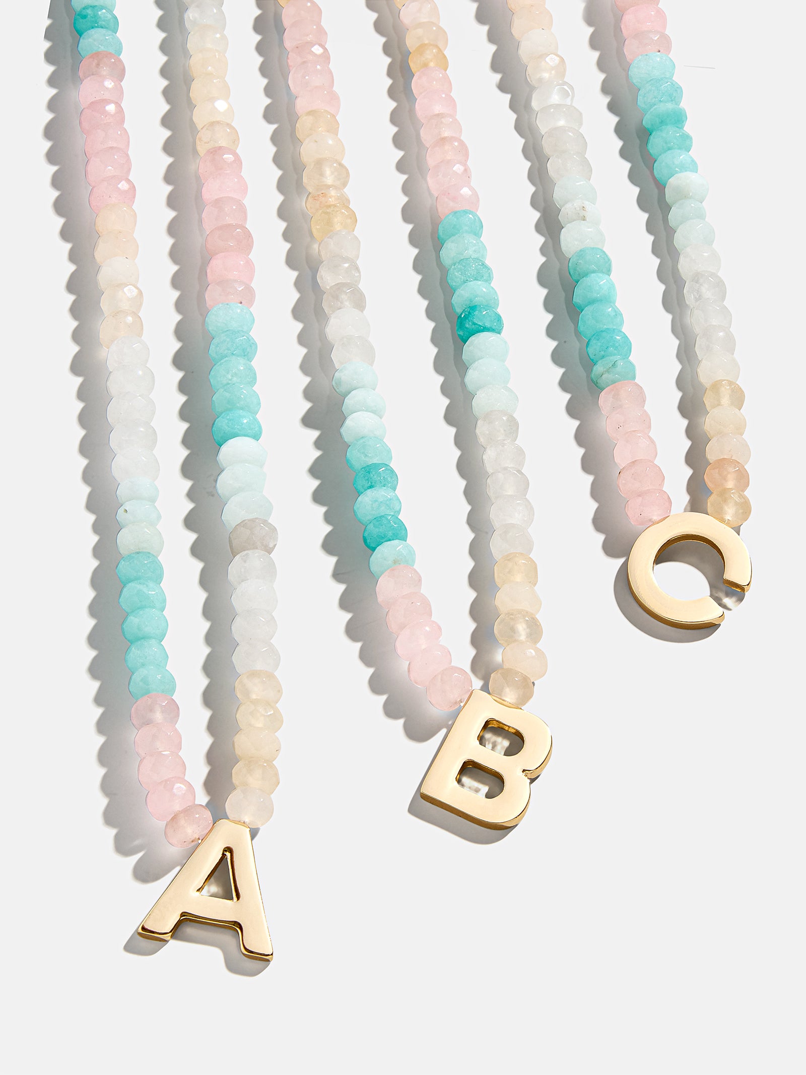 Premium Custom Initial Necklace with Semi-Precious Stones - Light Multi