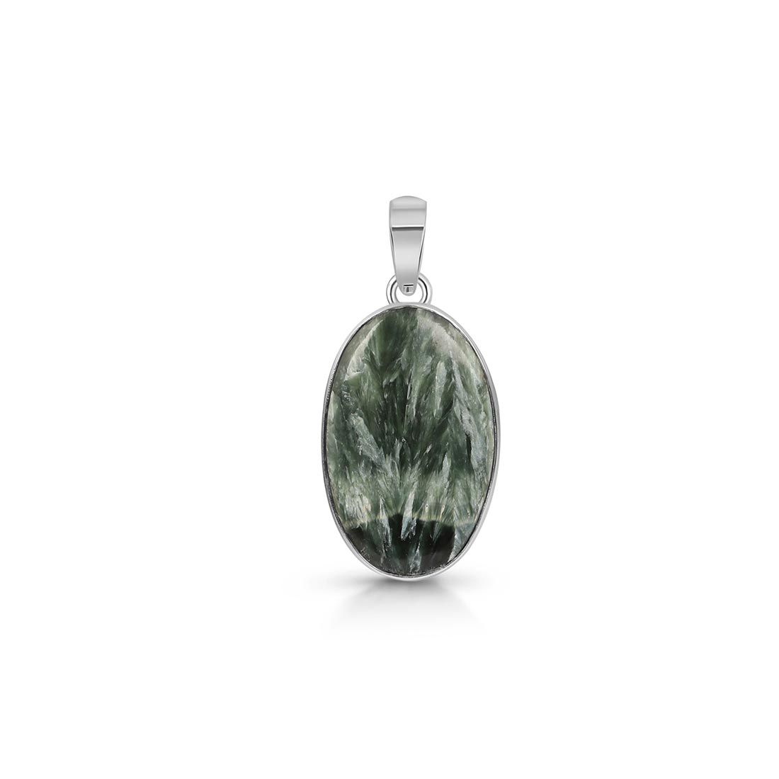 Premium Seraphinite Statement Pendant - Elegant 925 Sterling Silver Jewelry