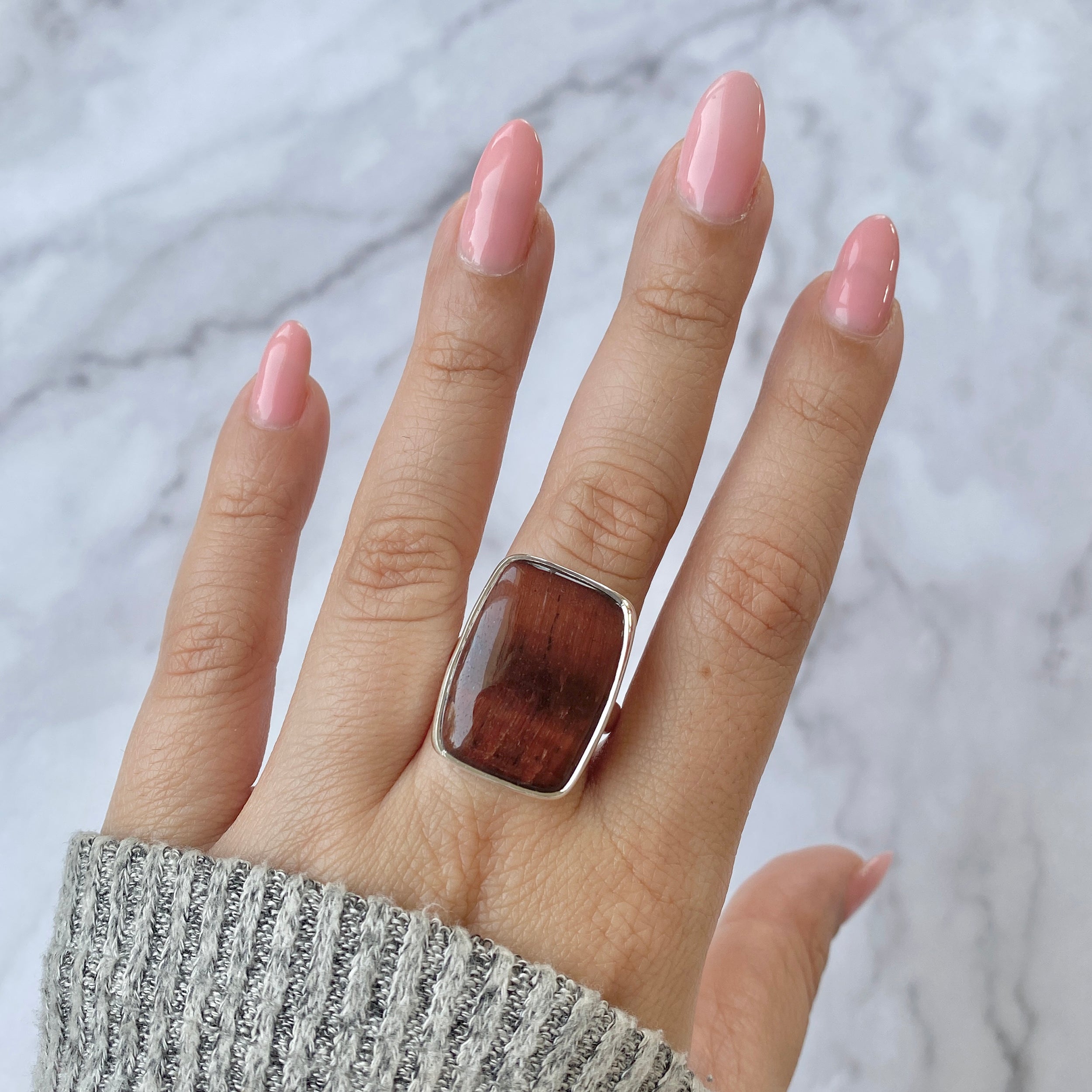 Premium Red Tiger Eye Adjustable Ring - Bold Statement Jewelry