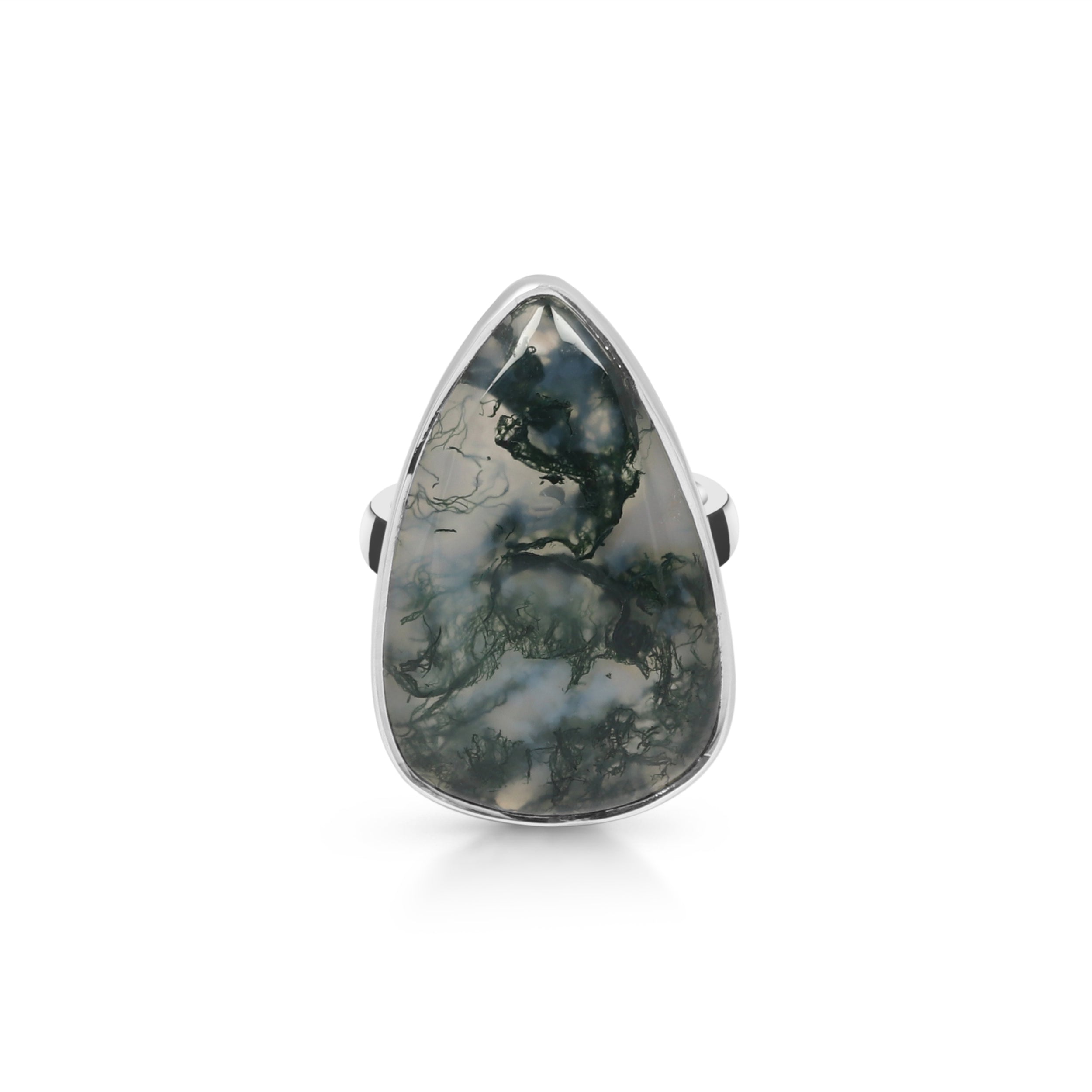 Premium Moss Agate Adjustable Ring - MOA-R-27 | Elegant Sterling Silver Jewelry