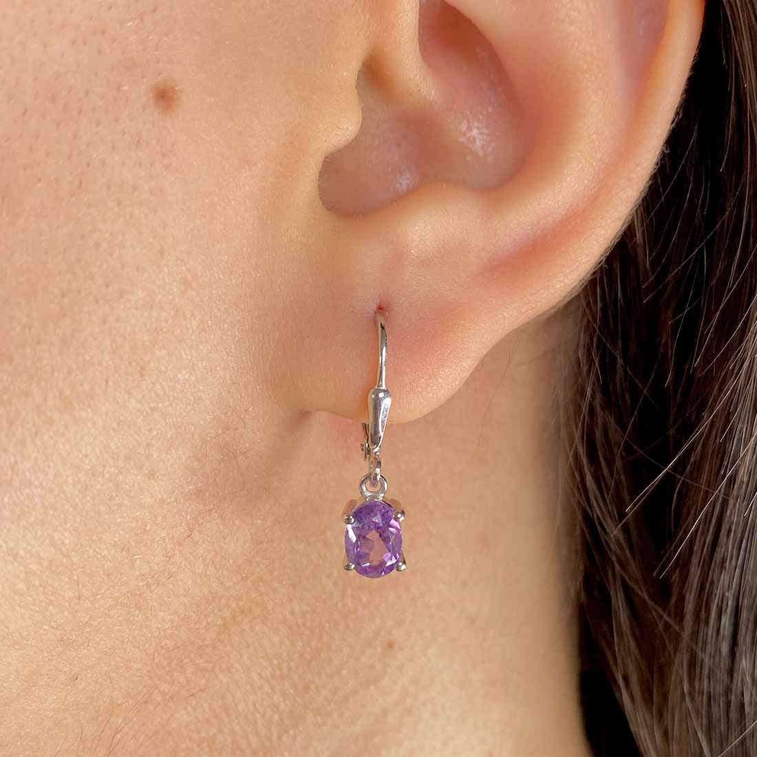 Premium Amethyst Leverback Earrings - Elegant 925 Sterling Silver