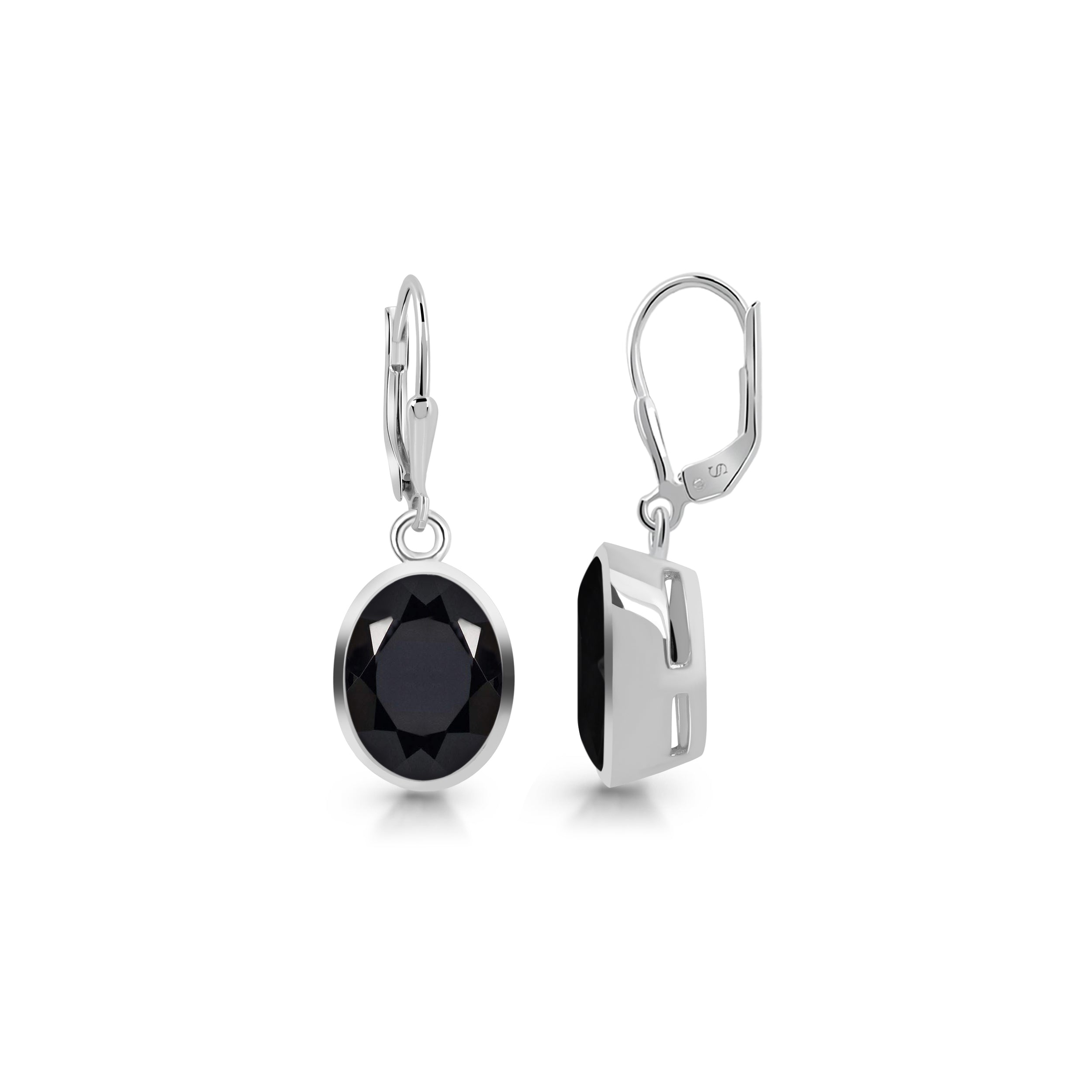 Premium Black Tourmaline Leverback Earrings - Elegant 925 Sterling Silver (BLS-SE-709)