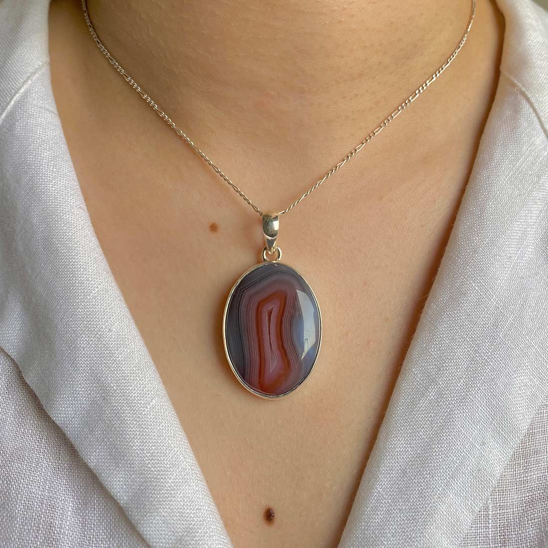 Premium Botswana Agate Pendant - Elegant 925 Sterling Silver Jewelry