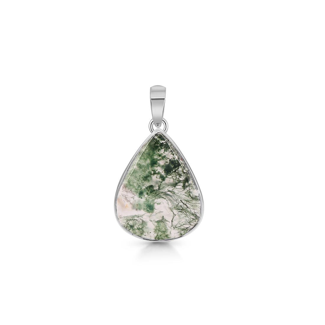 Premium Moss Agate Pendant - Sterling Silver Statement Jewelry