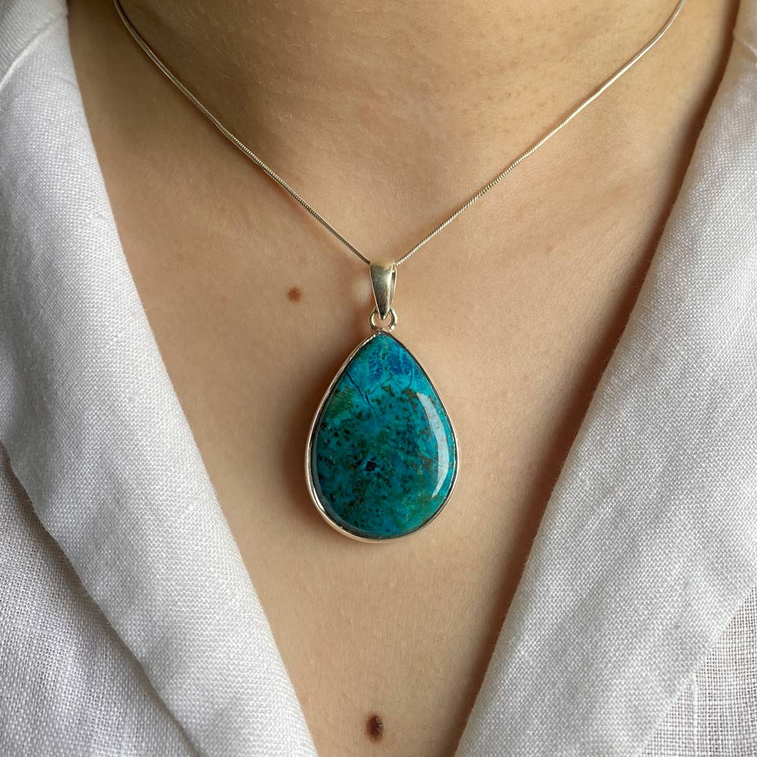 Premium Shattuckite Statement Pendant - Elegant 925 Sterling Silver Jewelry