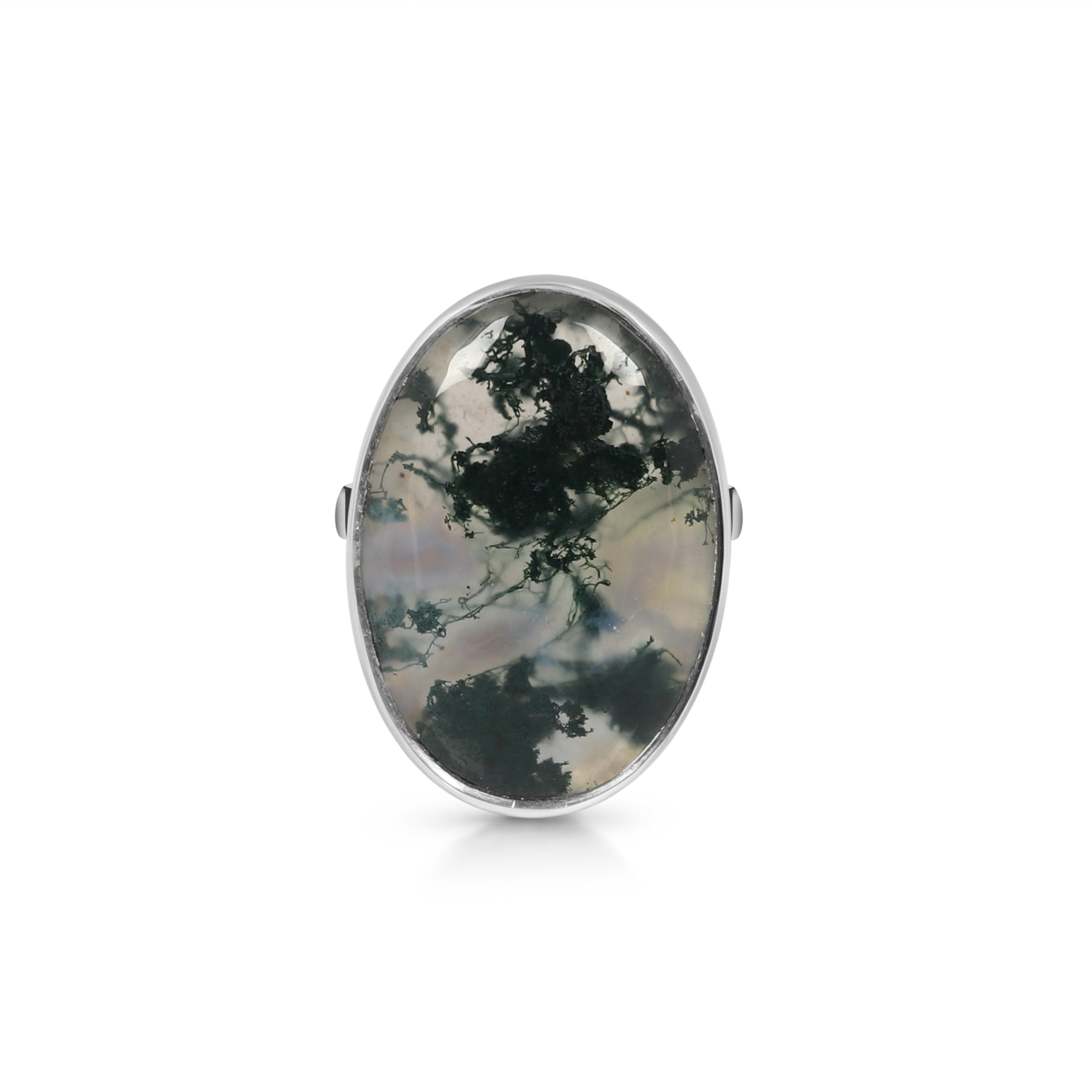 Premium Moss Agate Adjustable Ring - MOA-R-17 | Elegant Sterling Silver Jewelry