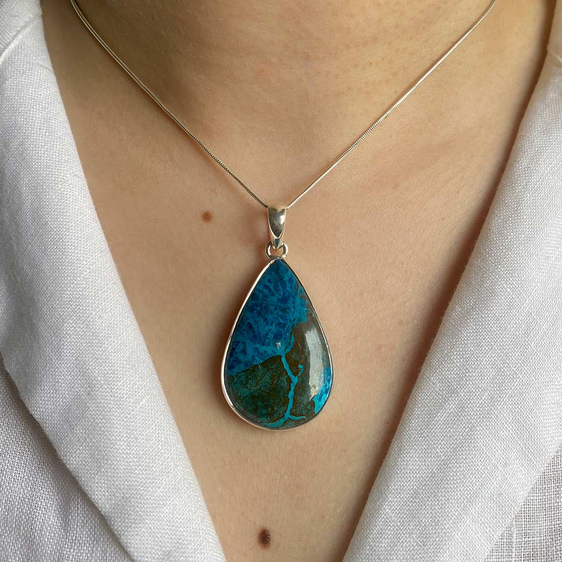 Premium Shattuckite Statement Pendant - Elegant 925 Sterling Silver Jewelry