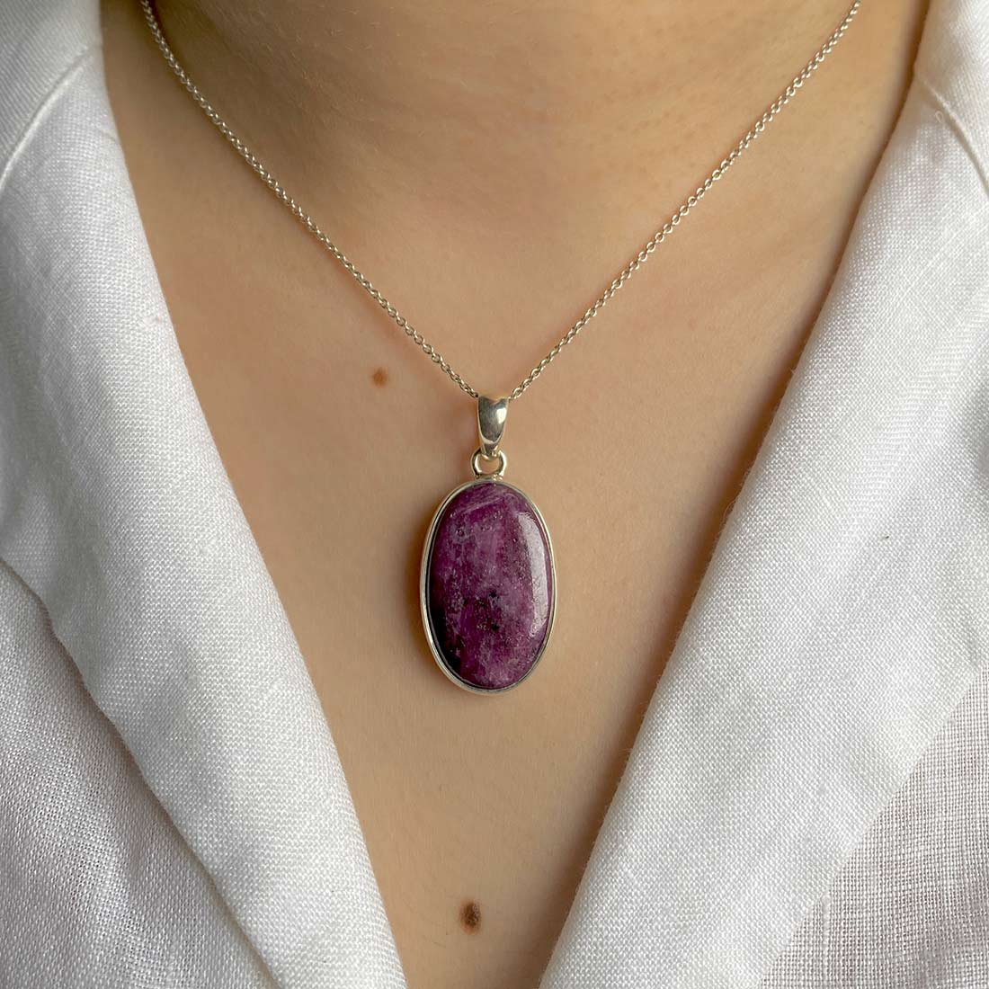 Premium Pink Ruby Zoisite Pendant - Elegant Sterling Silver Jewelry