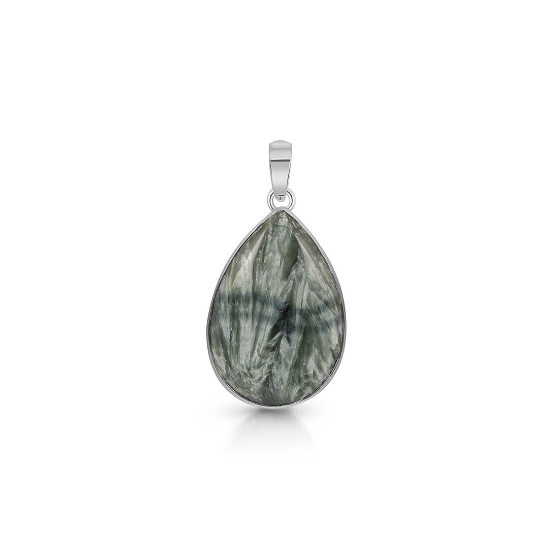 Premium Seraphinite Pendant - Elegant 925 Sterling Silver (SER-P-17)