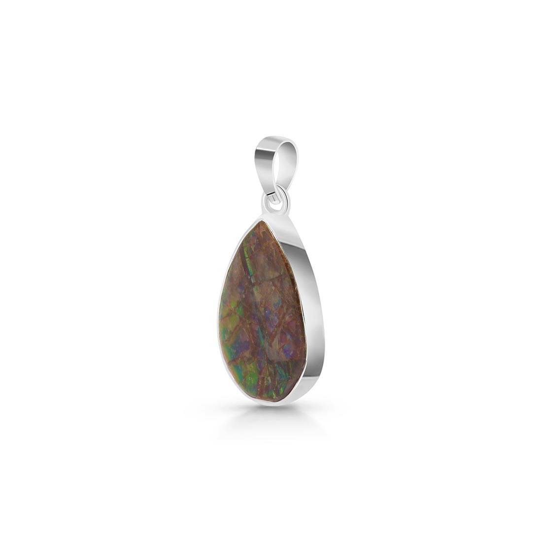 Premium Ammolite Pendant - Elegant 925 Sterling Silver Jewelry (AML-P-25)