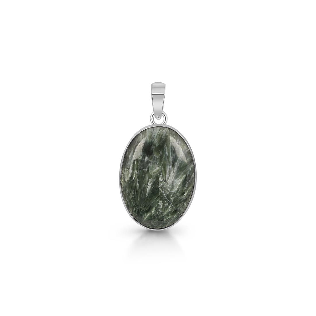 Premium Seraphinite Silver Pendant - Elegant Statement Piece