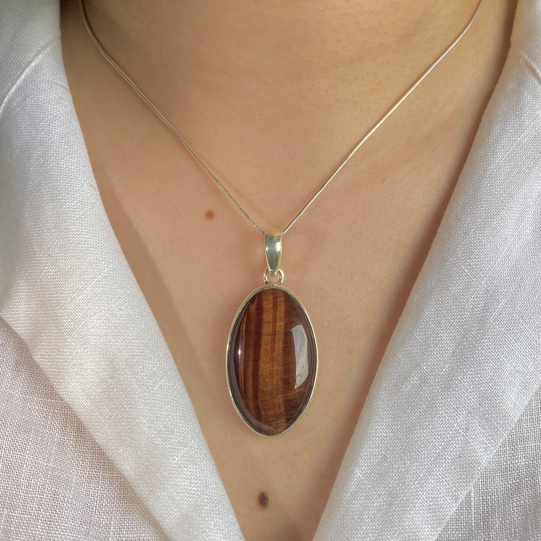 Premium Red Tiger Eye Pendant - Sterling Silver Statement Piece