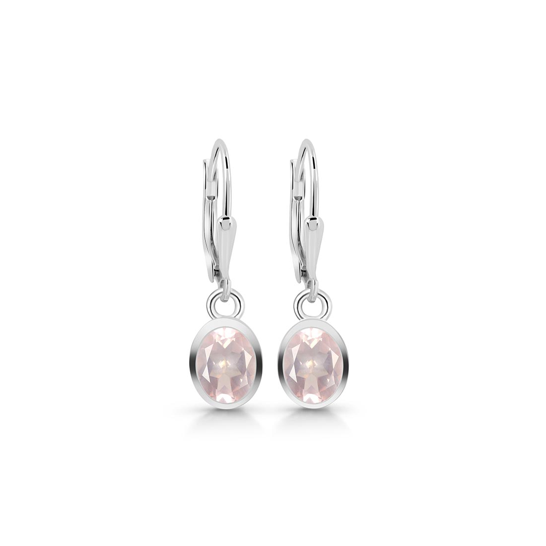 Premium Rose Quartz Leverback Earrings - Elegant 925 Sterling Silver (RSQ-SE-547)