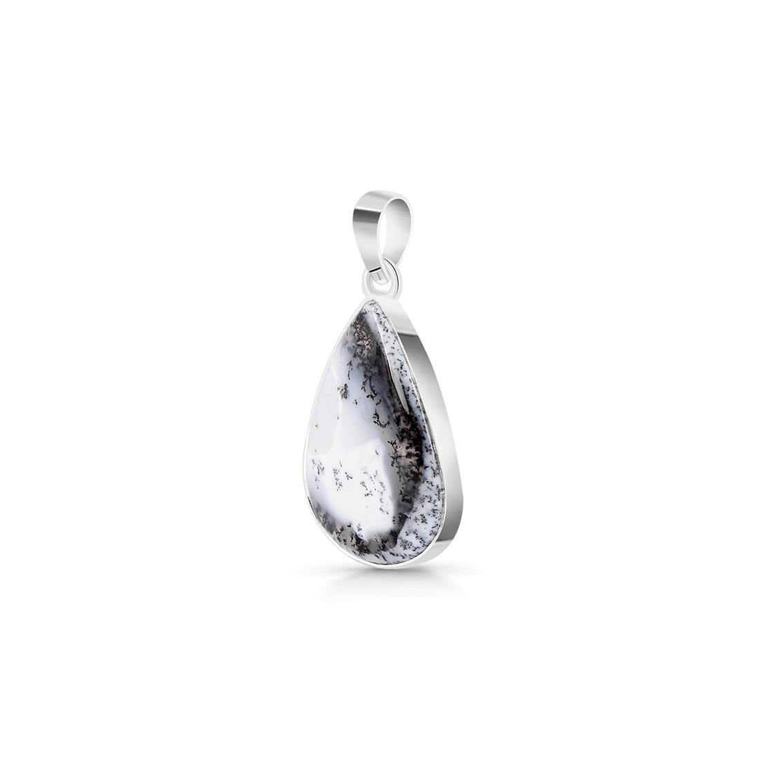 Premium Dendritic Agate Pendant - Elegant Silver Statement Piece