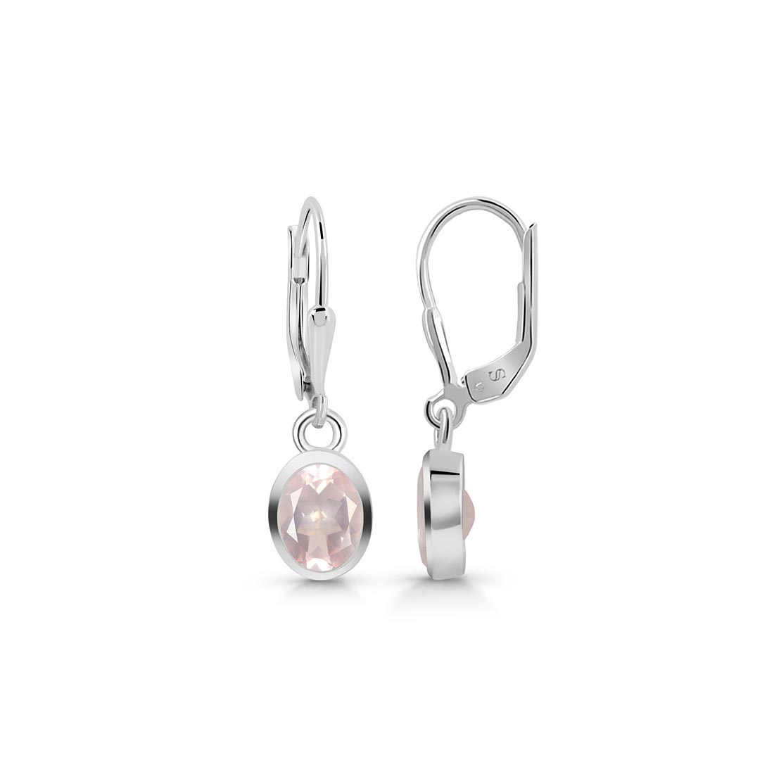 Premium Rose Quartz Leverback Earrings - Elegant 925 Sterling Silver (RSQ-SE-547)