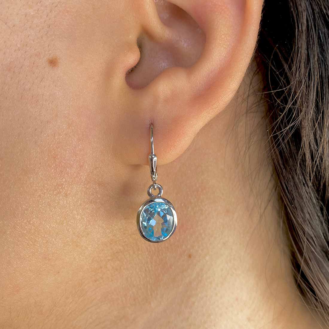 Premium Blue Topaz Leverback Earrings - Elegant Sagacia Design (BTZ-SE-713)