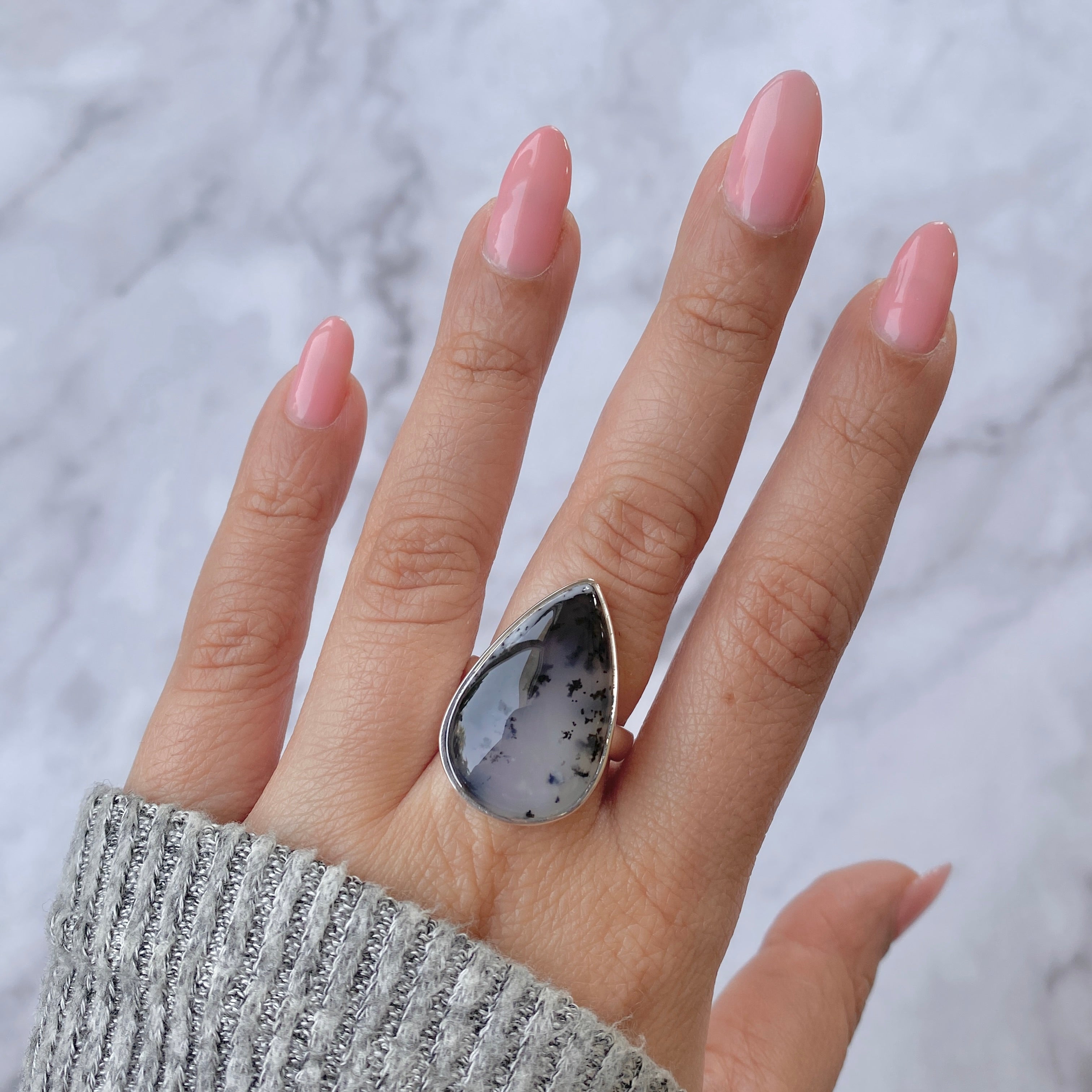 Premium Dendritic Agate Adjustable Ring - Ultimate Elegance