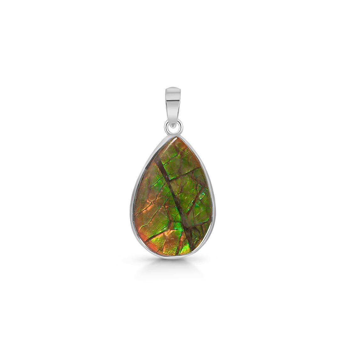 Premium Ammolite Pendant - Elegant 925 Sterling Silver Jewelry (AML-P-25)