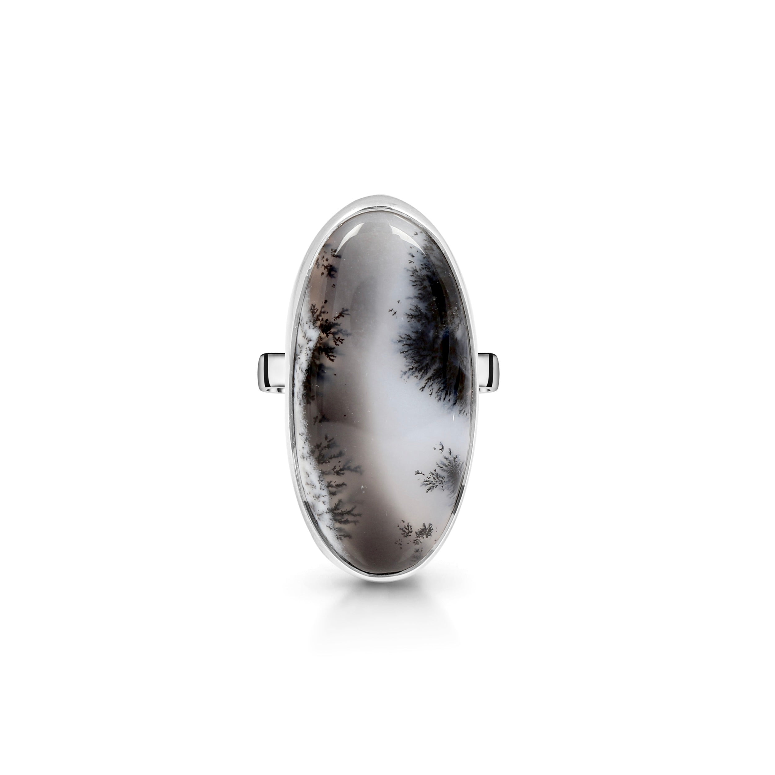 Premium Dendritic Agate Statement Ring - Elegant 925 Sterling Silver