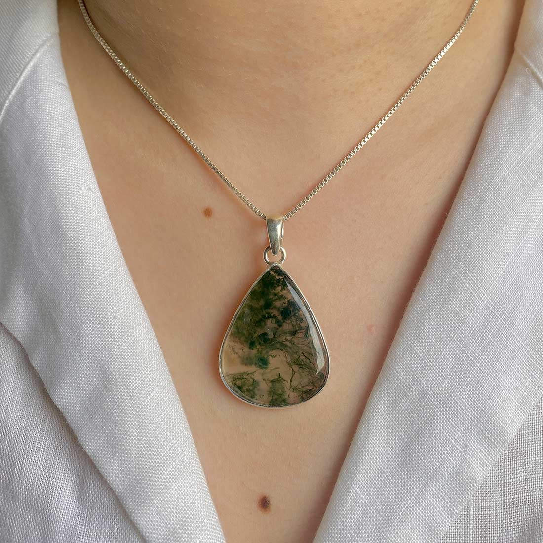 Premium Moss Agate Pendant - Sterling Silver Statement Jewelry