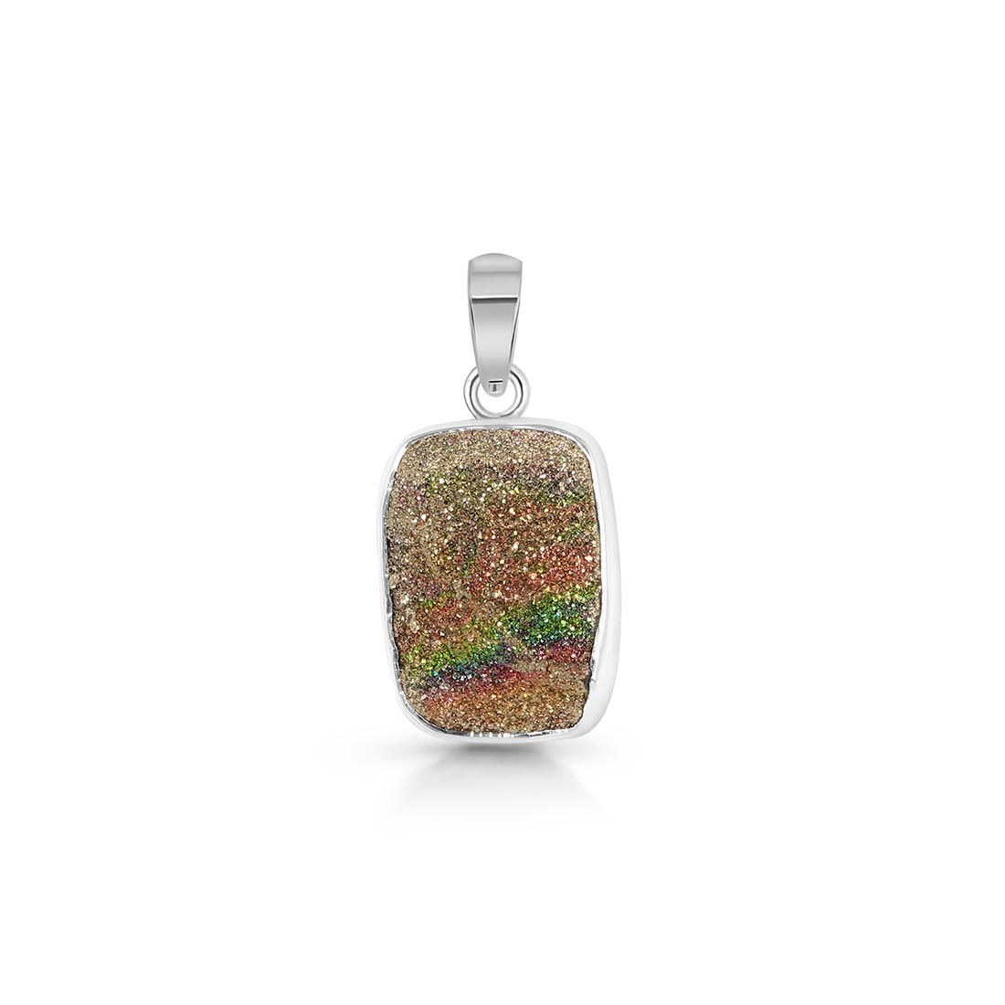 Premium Spectropyrite Druzy Pendant - Elegant Silver Statement Jewelry