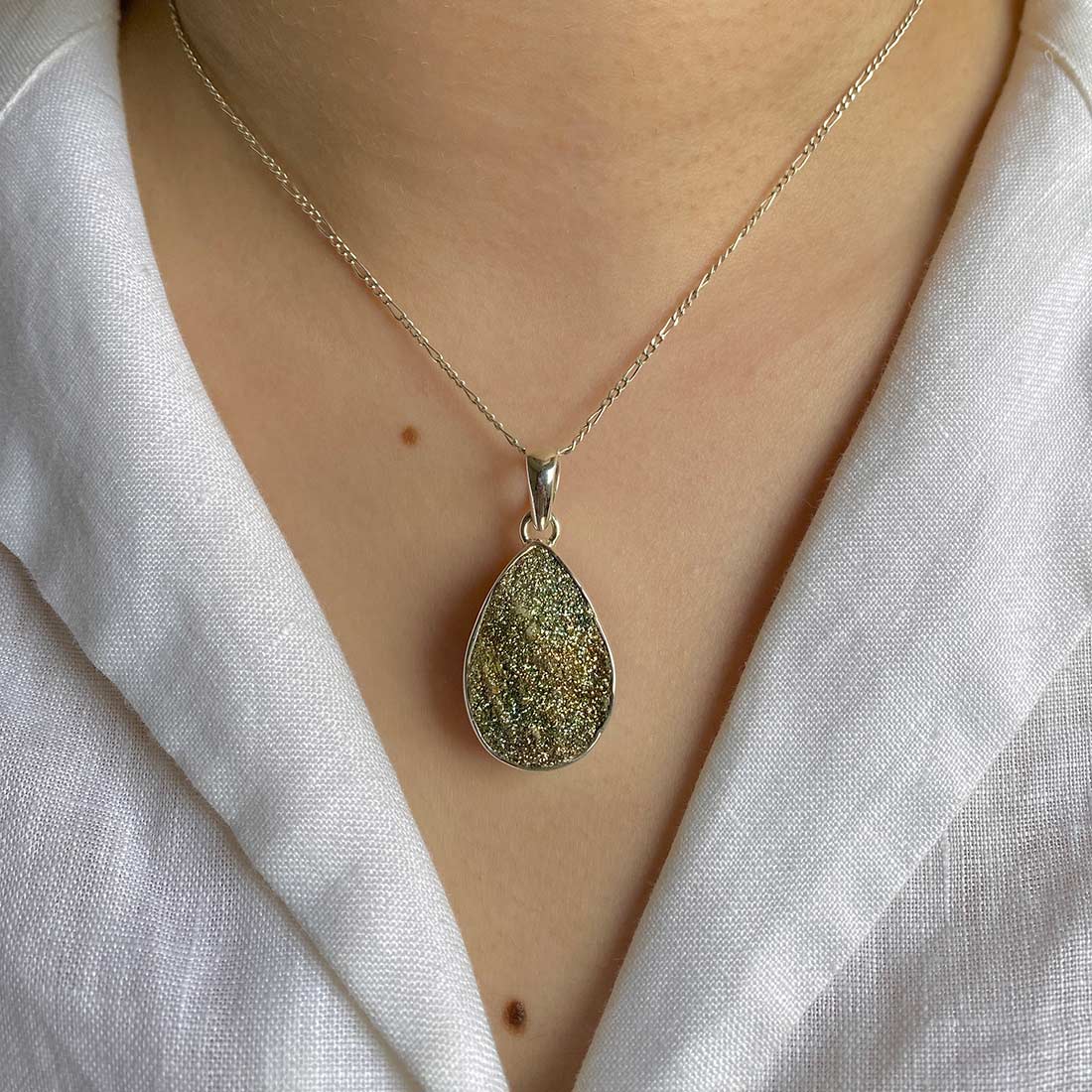 Premium Spectropyrite Druzy Pendant - Elegant Silver Statement Jewelry