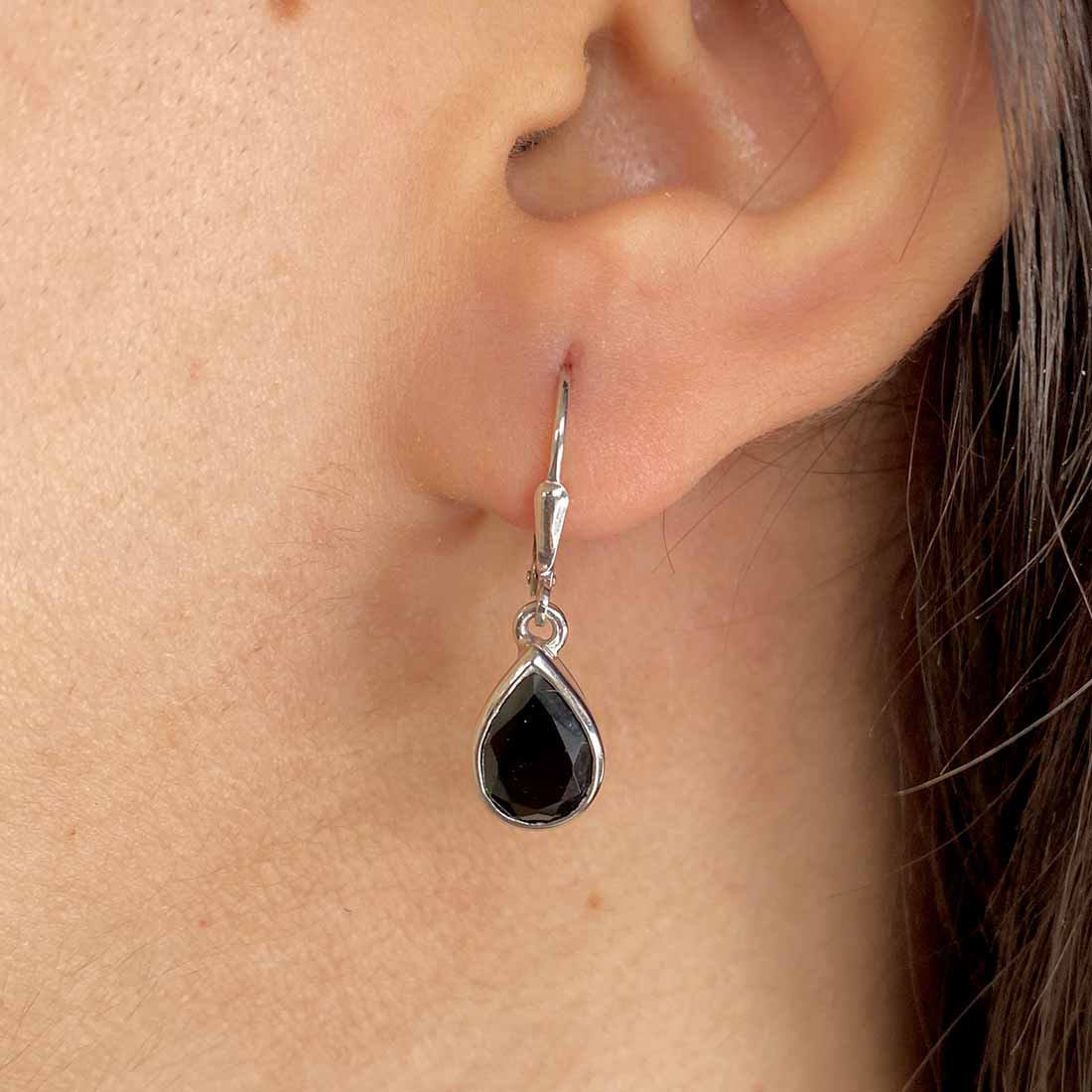 Premium Black Tourmaline Leverback Earrings - Elegant & Protective