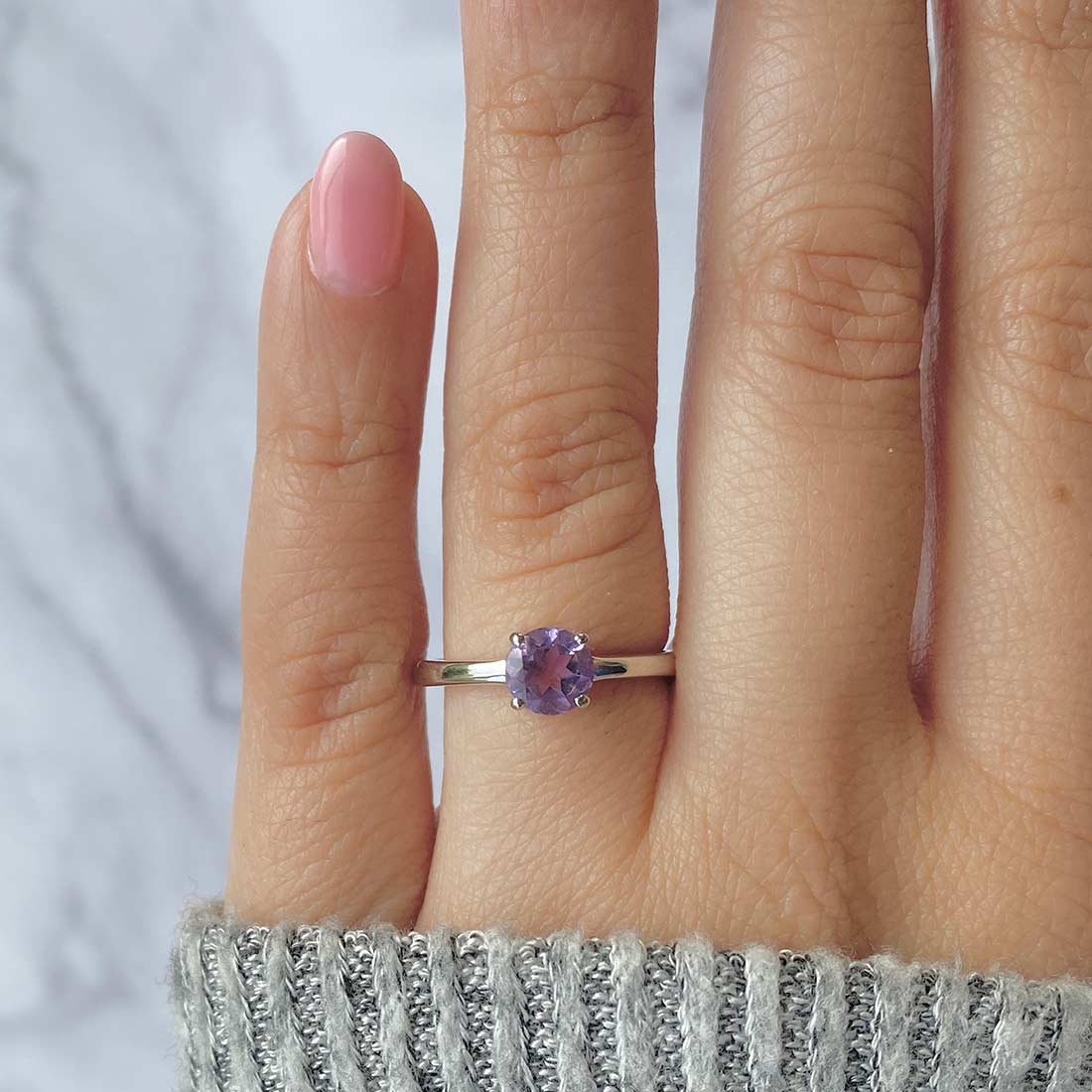 Premium Dainty Amethyst Ring - Elegant 925 Sterling Silver Jewelry (AMT-SR-236)