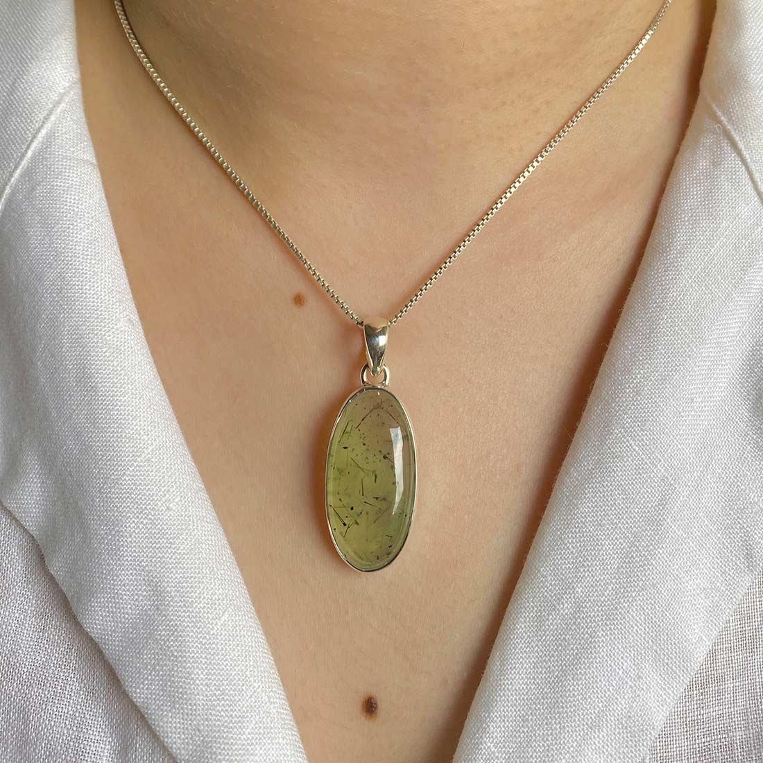 Premium Prehnite Pendant - Elegant Green Statement Jewelry