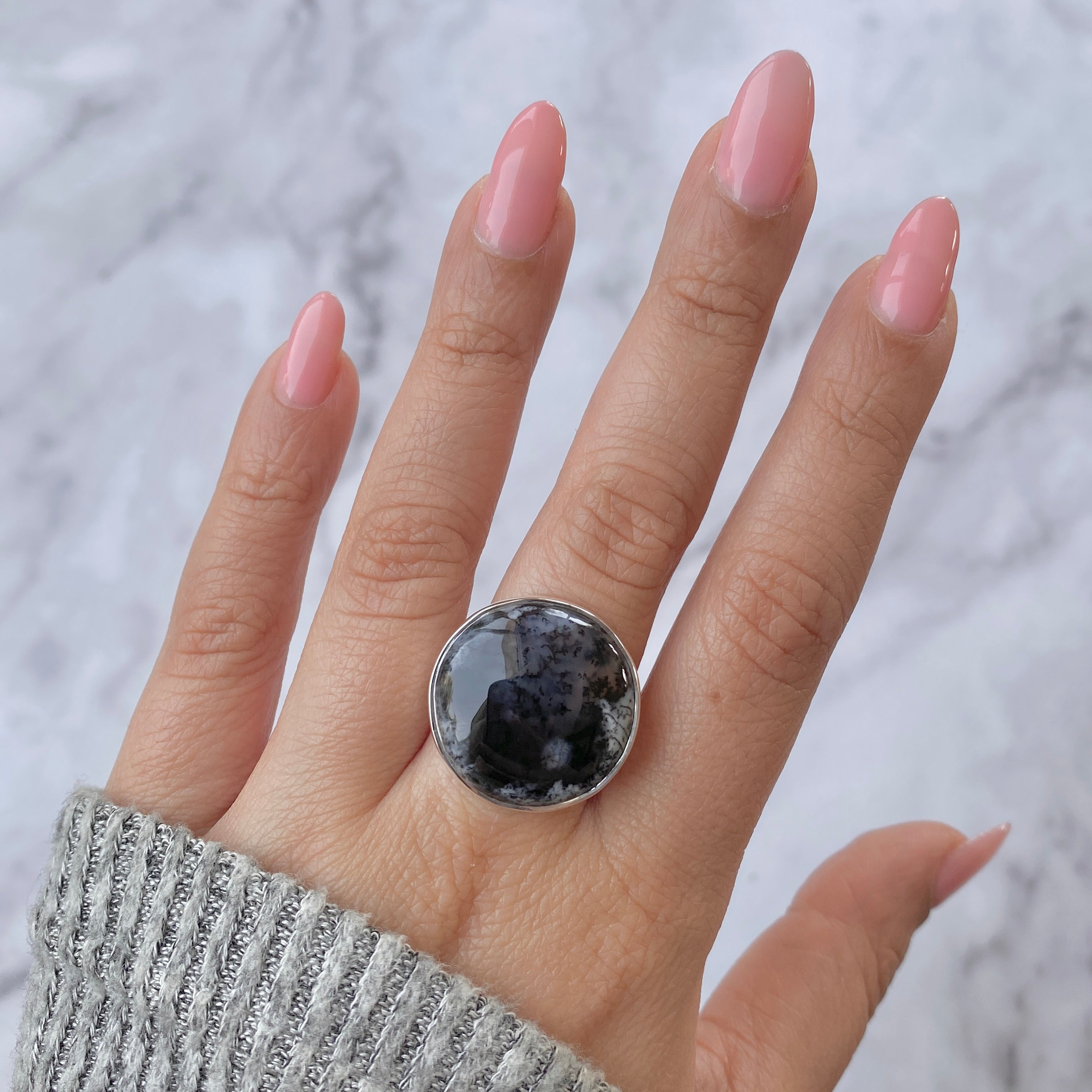 Premium Dendritic Agate Adjustable Ring - Ultimate Elegance (DDA-R-14)