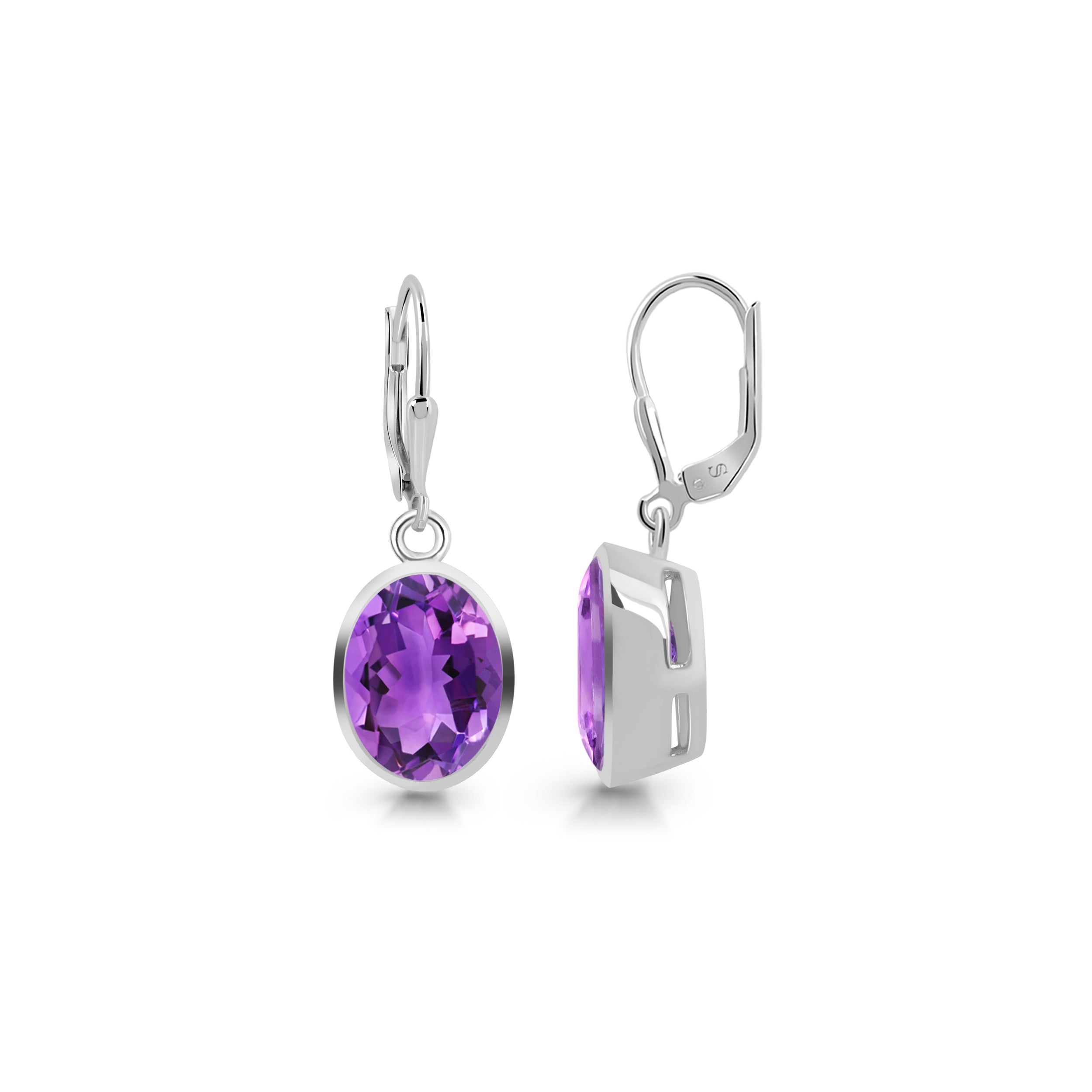 Premium Amethyst Leverback Earrings - Elegant Purple Gemstone Jewelry (AMT-SE-709)