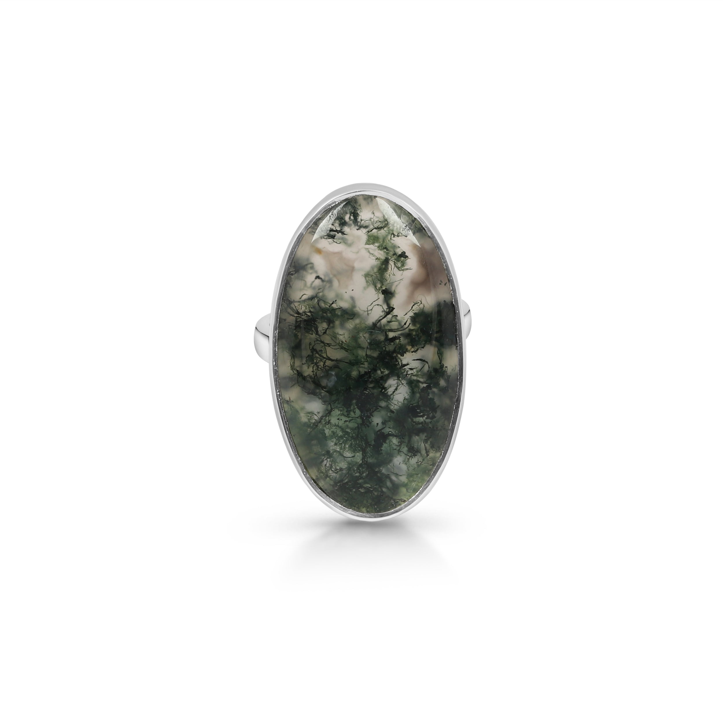 Premium Moss Agate Adjustable Ring - MOA-R-14 | Elegant Green Statement Jewelry