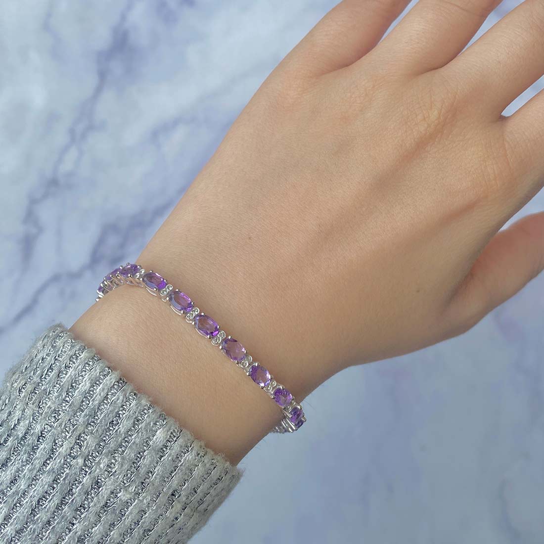 Premium Dainty Amethyst Bracelet - Elegant 925 Sterling Silver (AMT-SB-109)