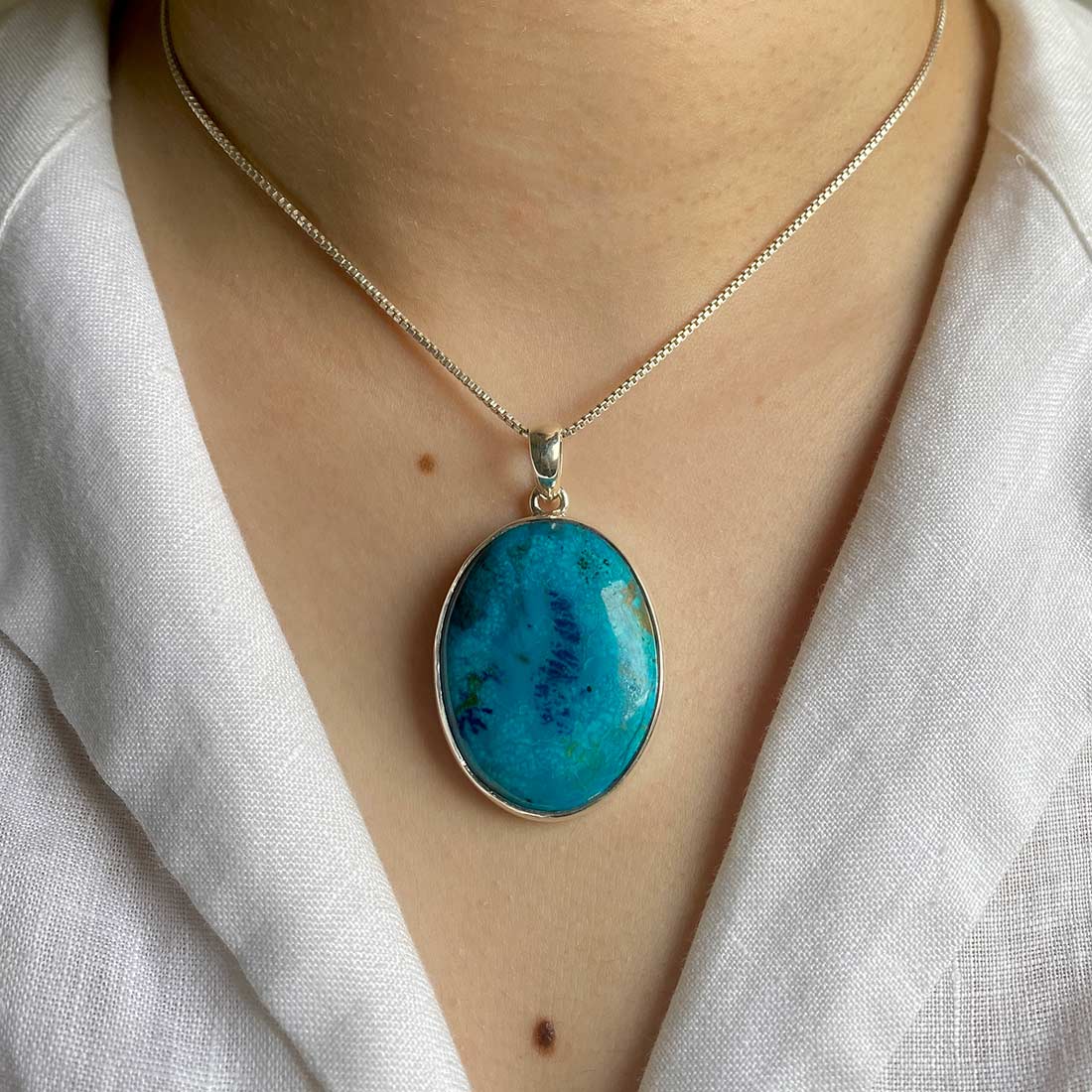 Premium Shattuckite Statement Pendant - Elegant Silver Jewelry