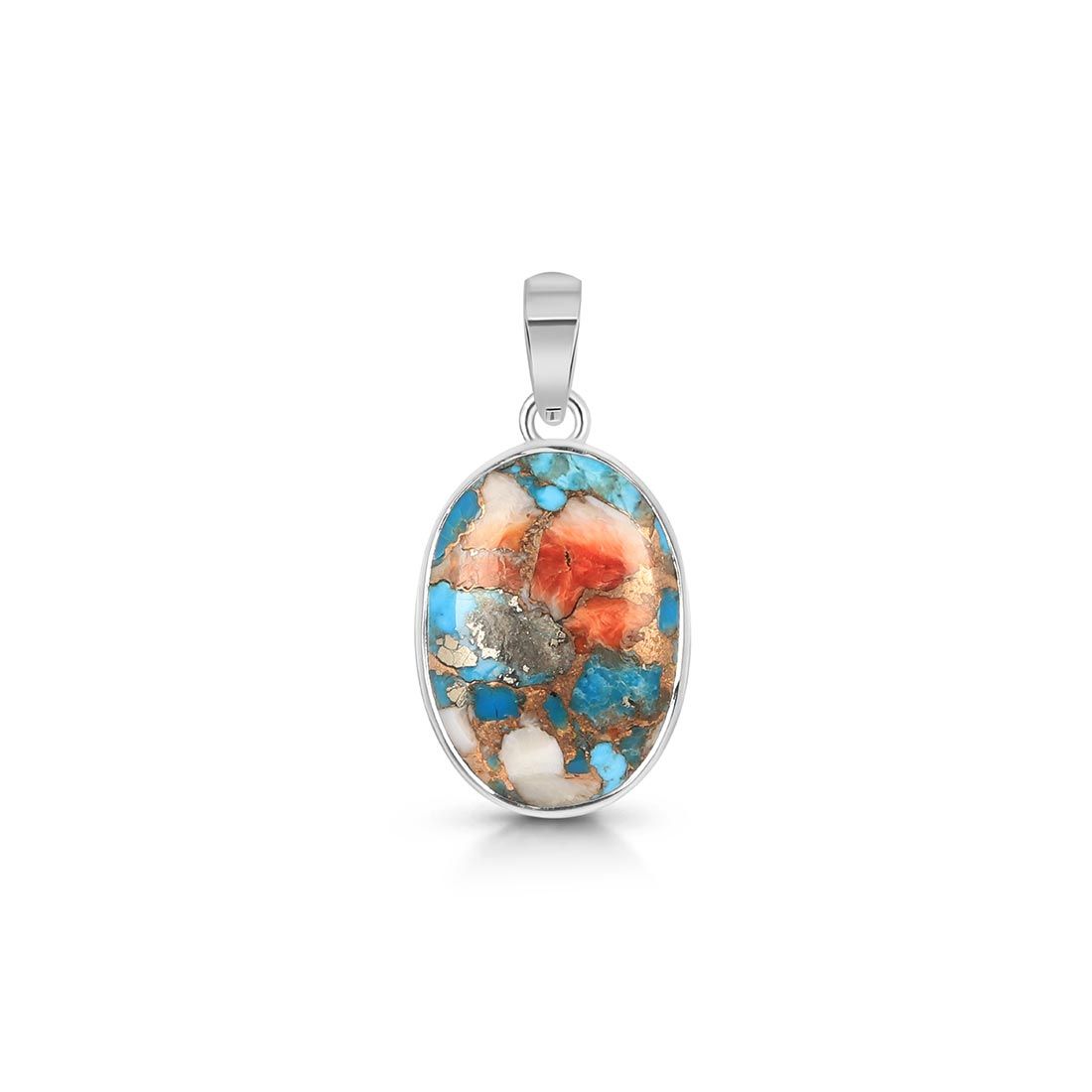 Premium Spiny Oyster Turquoise Statement Pendant - Elegant 925 Sterling Silver Jewelry