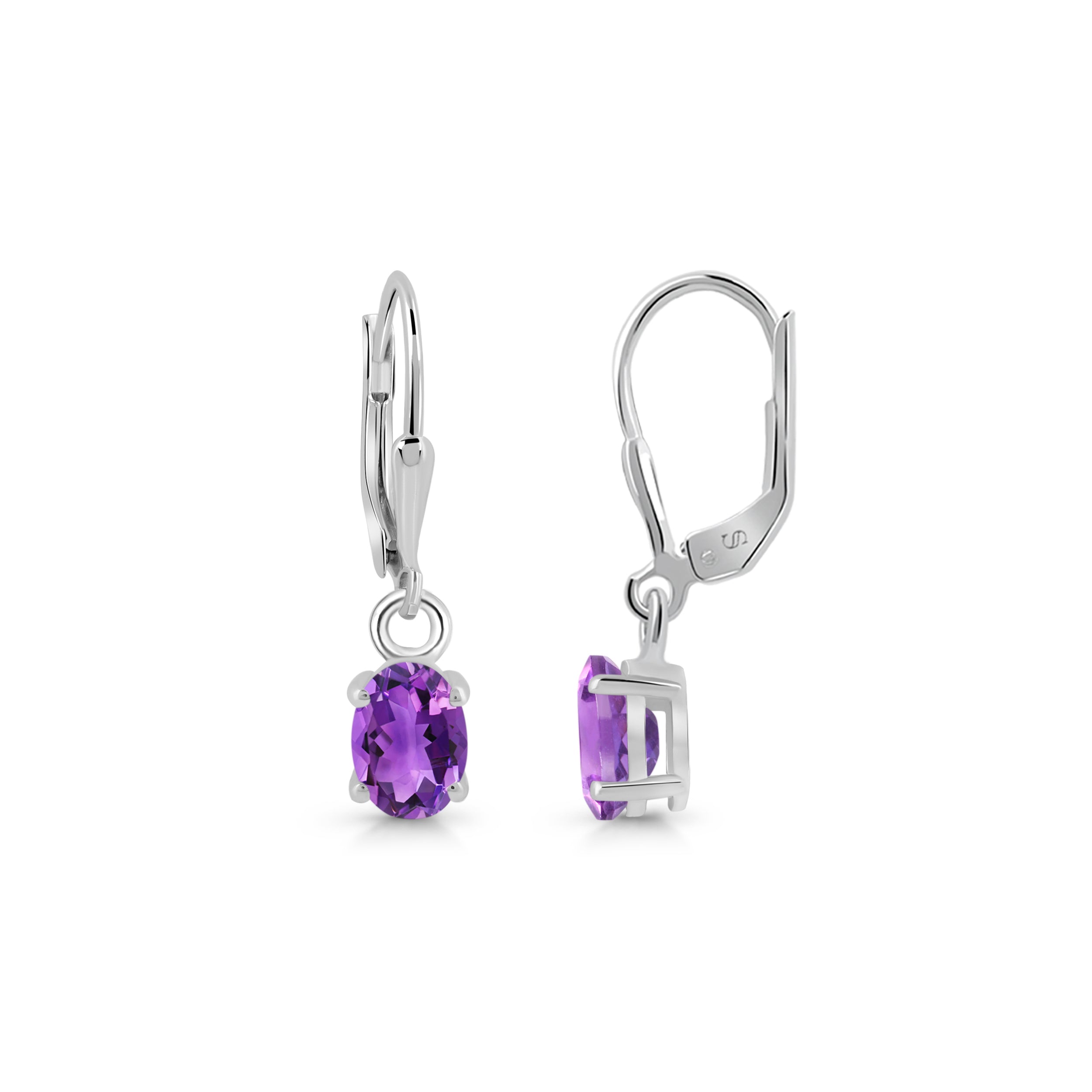 Premium Amethyst Leverback Earrings - Elegant 925 Sterling Silver