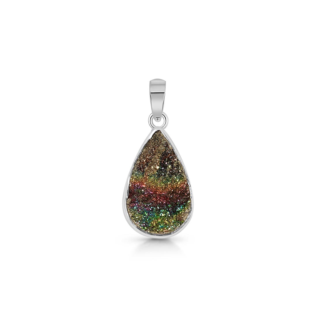 Premium Spectropyrite Druzy Pendant - Elegant Silver Statement Piece