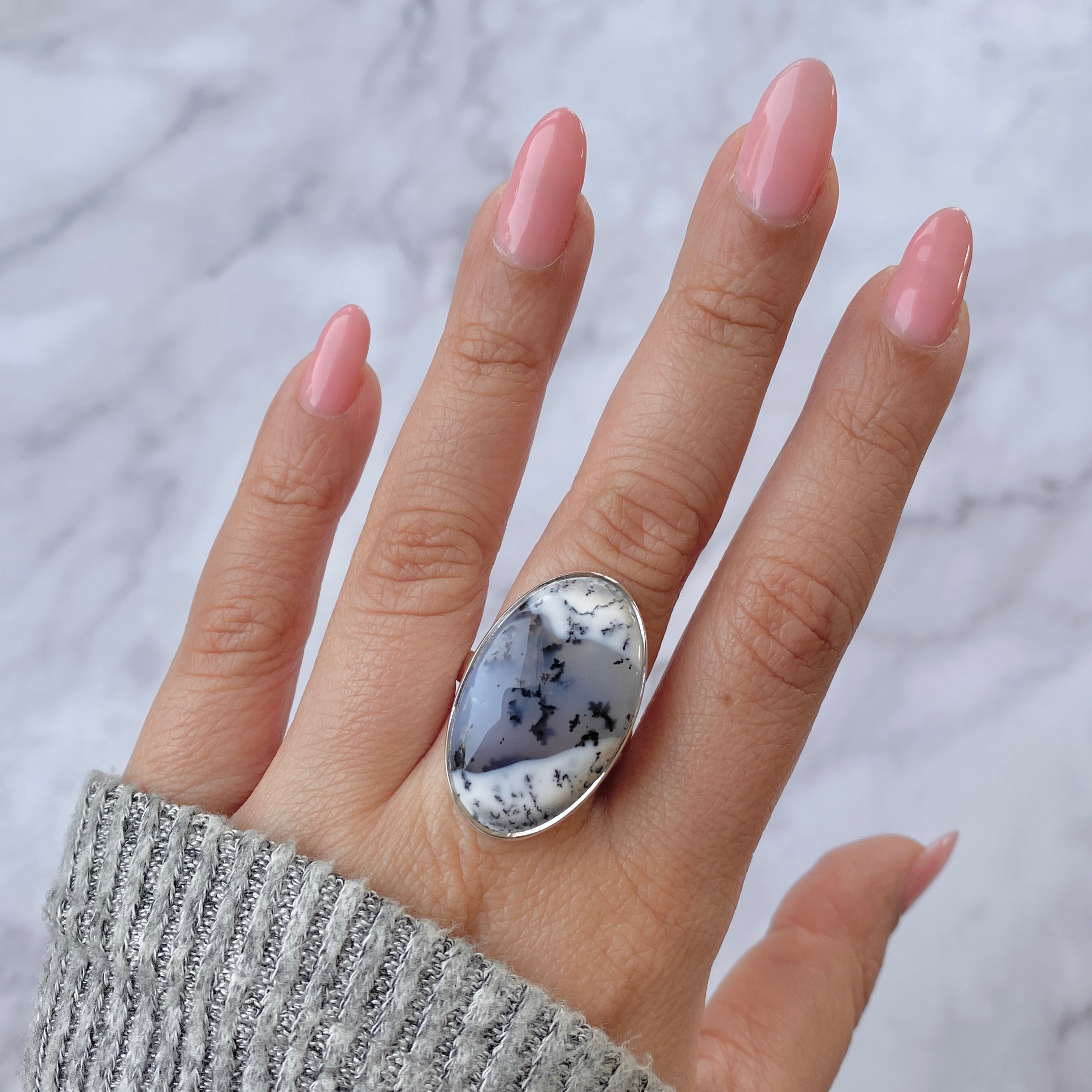 Premium Dendritic Agate Statement Ring - Elegant Adjustable Design (DDA-R-5)