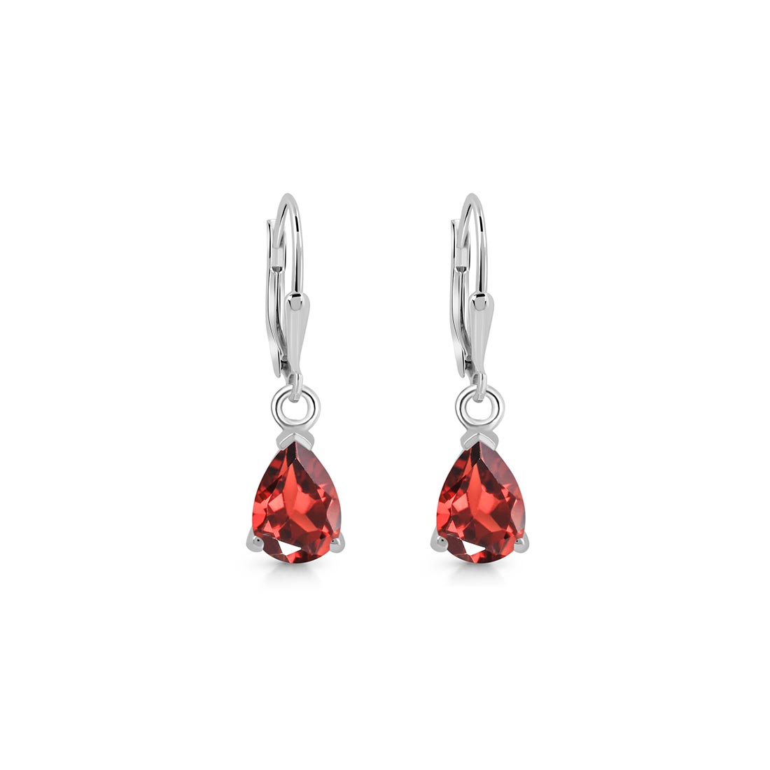 Premium Garnet Leverback Earrings - Elegant Rhodium Vermeil Design (GAR-SE-676)